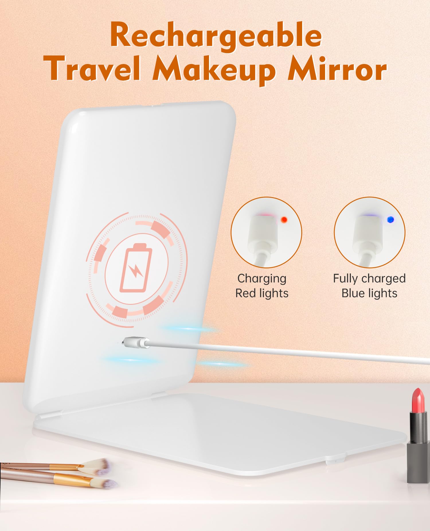 FUNTOUCH Rechargeable Travel Makeup Mirror with Lights and 10X Magnifying Mirror, Portable Lighted Vanity Mirror with 80 Led,200