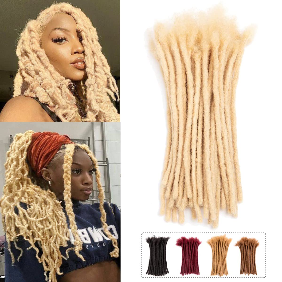 Teresa Medium 0.8cm and Small 0.4cm Width 8 Inch 40 Strands 100% Human Hair Dreadlock Extensions for Man/Women,Full Head Handmad