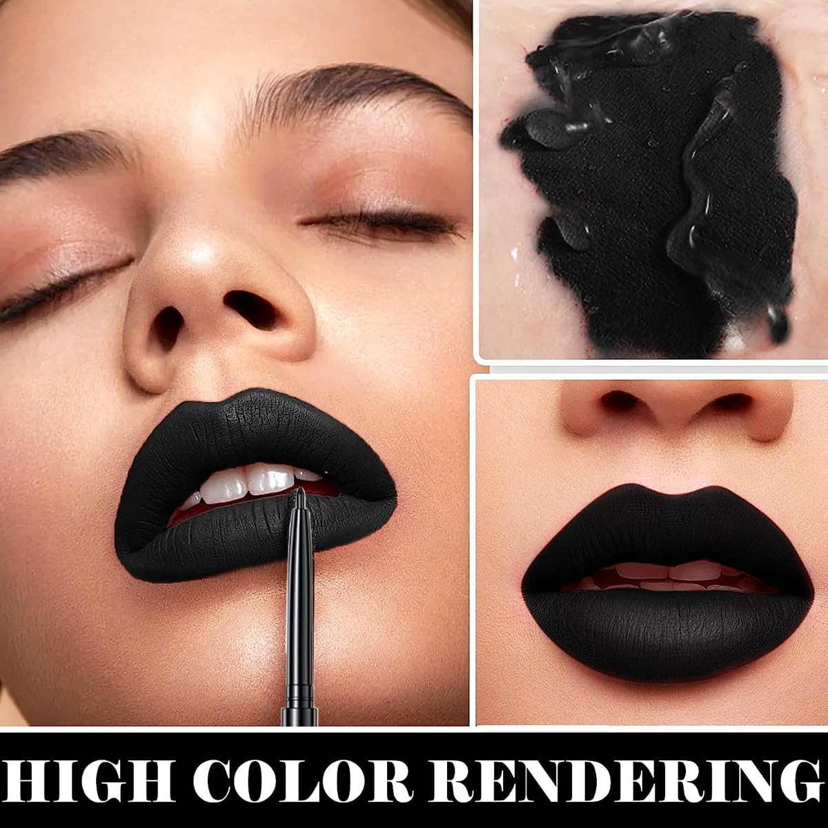 Pakivs 3Pcs Black Matte Liquid Lipstick,Lip Liner,Lip Gloss Trio Lip Set Waterproof Long-Lasting Moisturizing Velvety Lip Stain