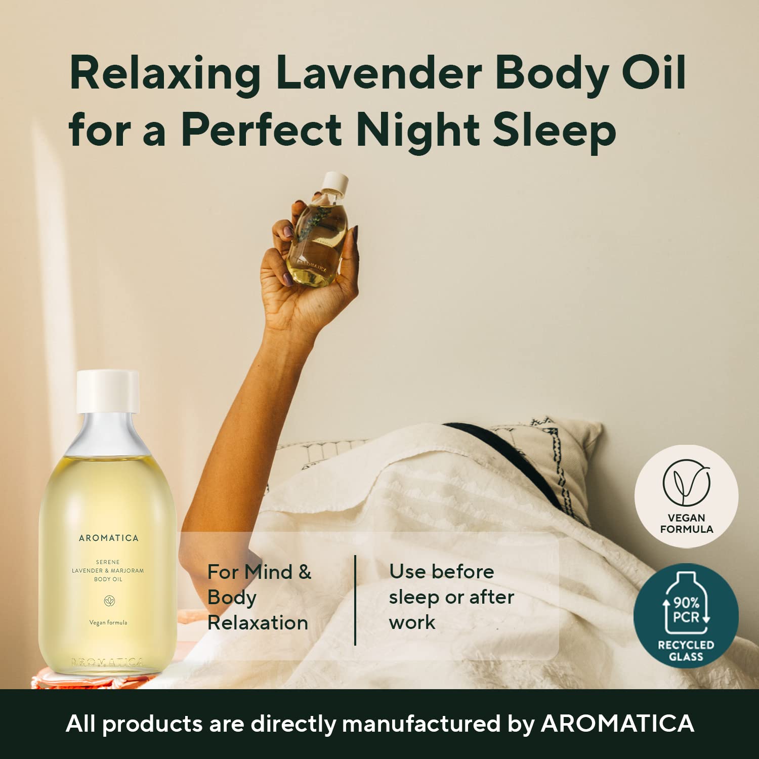 Aromatica Serene Body Oil Lavender & Marjoram - 100Ml / 3.38 Fl. Oz - Aromatherapy Massage Oil | Scented Body Oil After Shower F