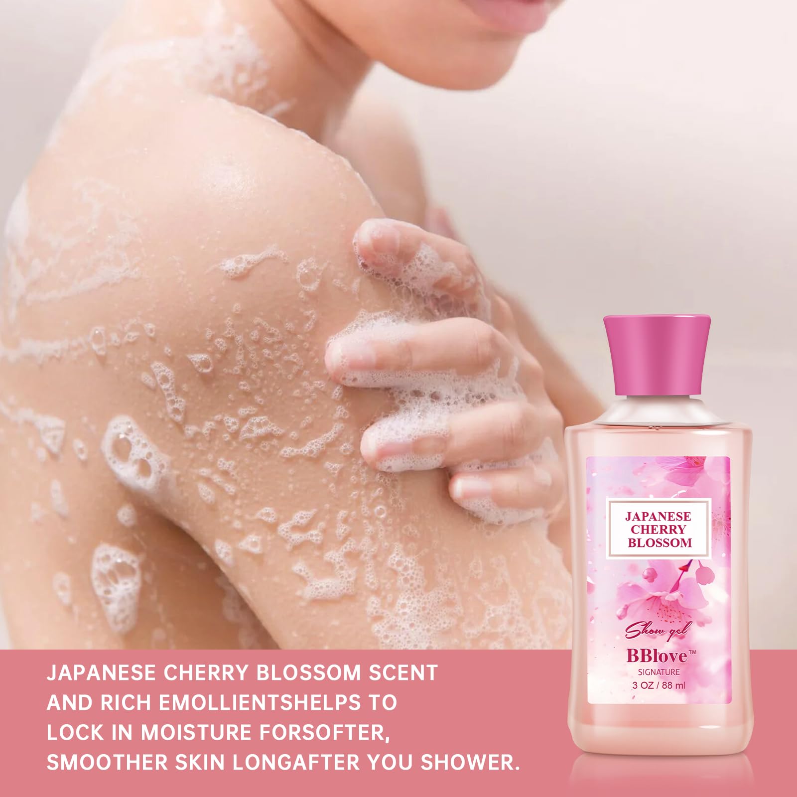 Bath And Body Gift Set For Women & Girls, Japanese Cherry Blossom, 4Pcs Set For-Shower Gel, Body Lotion, Body Mist, Exfoliating