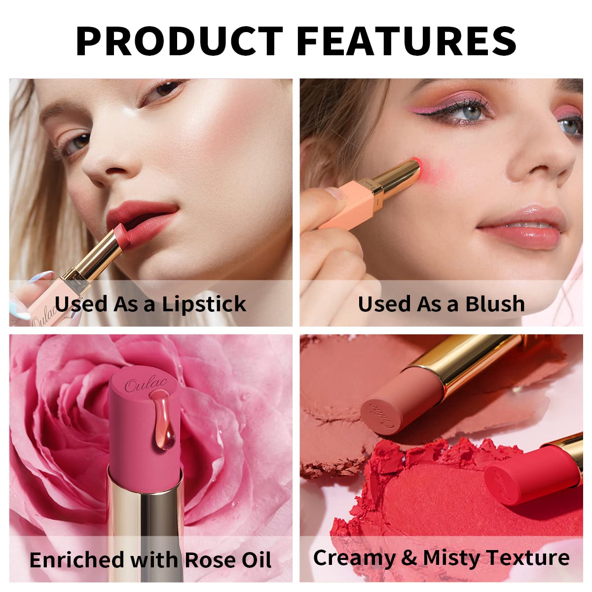 Oulac Violet Soft Matte Lipstick| Lipstick & Blush Duo| Velvet Smooth Lip Stick| Highly Pigmented & Misty Texture| Full Coverage