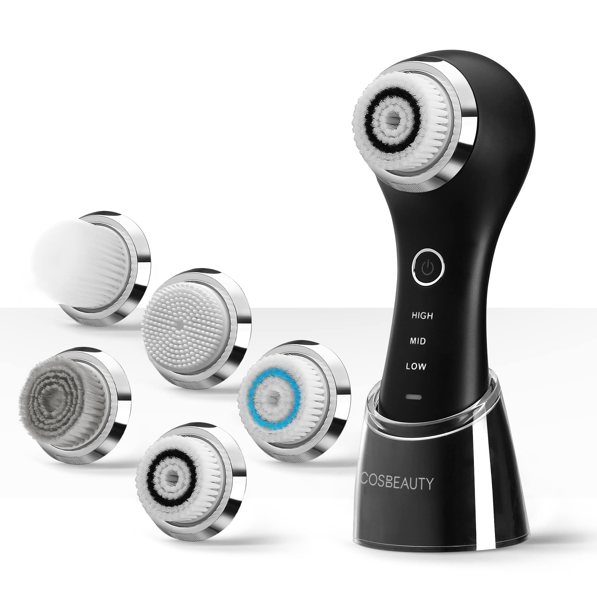 Cosbeauty Face Scrubber Exfoliator Sonic Facial Cleansing Brush With 5 Interchangeable Brush Head,Face Brush Cleanser For Men Ip
