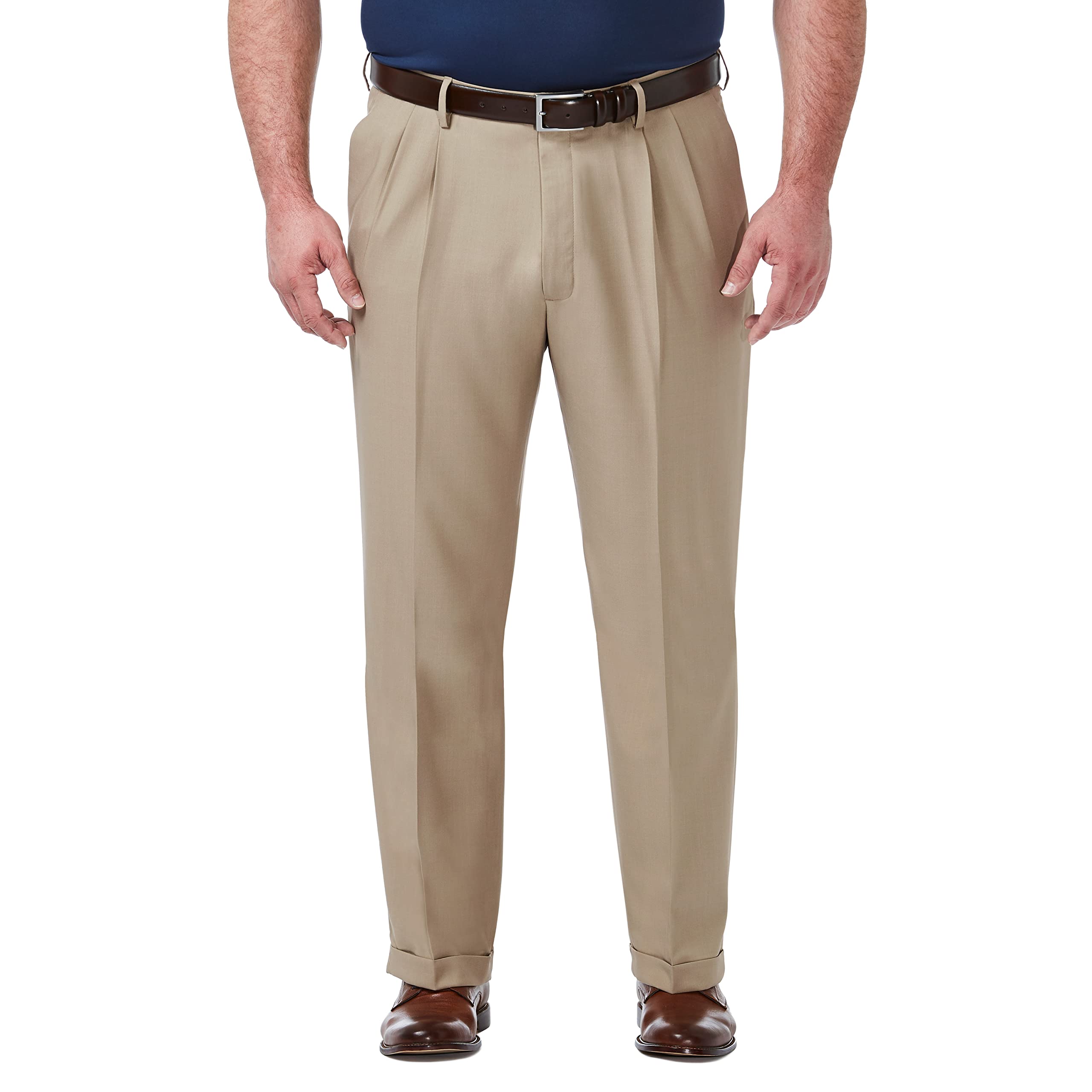 Haggar Mens Premium comfort classic Fit Pleat Front Pant Reg and Big  Tall Sizes, Medium Khaki BT, 44W x 34L