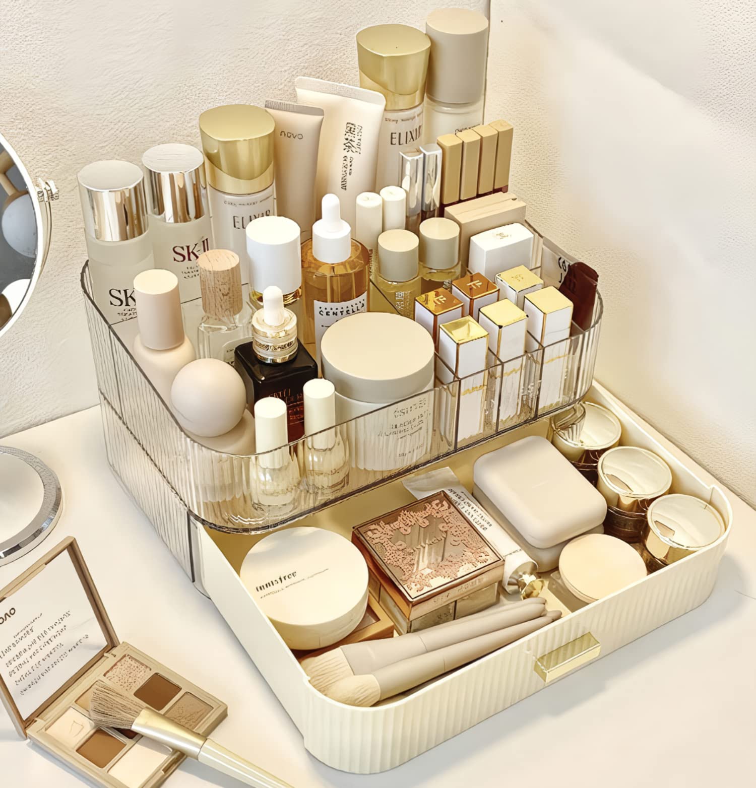 Clear Makeup Organizer With Stackable Drawer, Cosmetic Storage Display Case For Vanity, Bathroom Countertop Or Dresser,Counter T