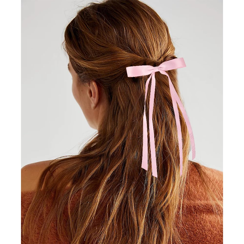 Bmobuo 6Pcs Pink Hair Accessories For Women: Long Satin Ribbons, Hair Bows, Alligator Clips, And Coquette Aesthetic Barrettes
