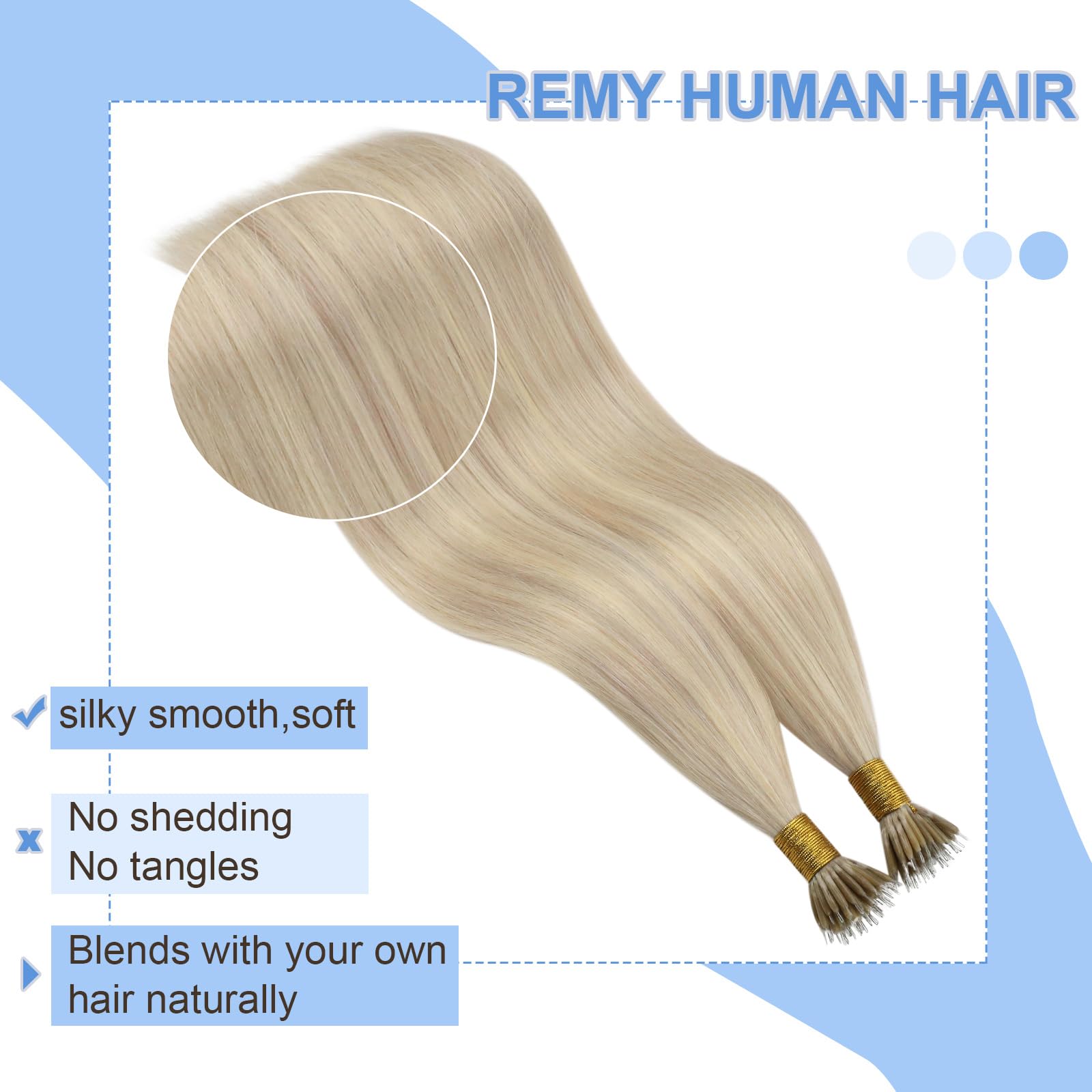 Youngsee Nano Hair Extensions Human Hair Blonde Highlights Nano Tip Hair Extensions Real Human Hair Ash Blonde Highlights With L