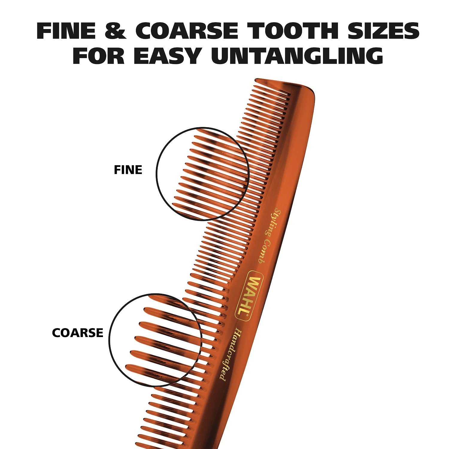 Wahl Beard, Mustache, & Hair Styling Comb For Men'S Grooming - Handcrafted & Hand Cut With Cellulose Acetate - Smooth, Rounded T