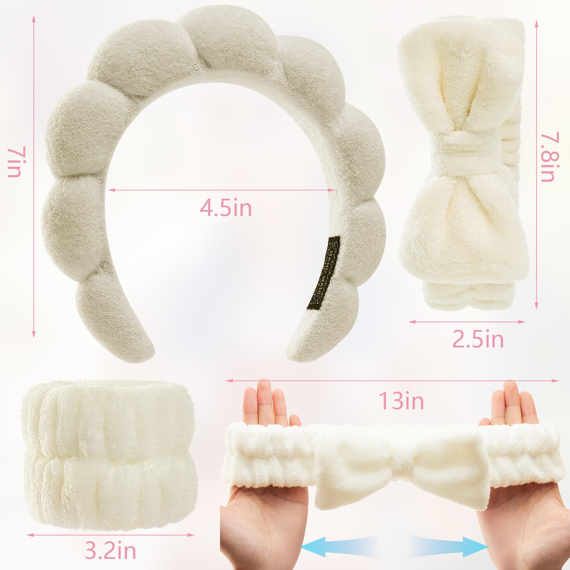 Ztomine Headbands For Women - Spa Headband And Wristband Set - Headband For Washing Face,Facial Mask,Makeup And Skin Care,Gifts