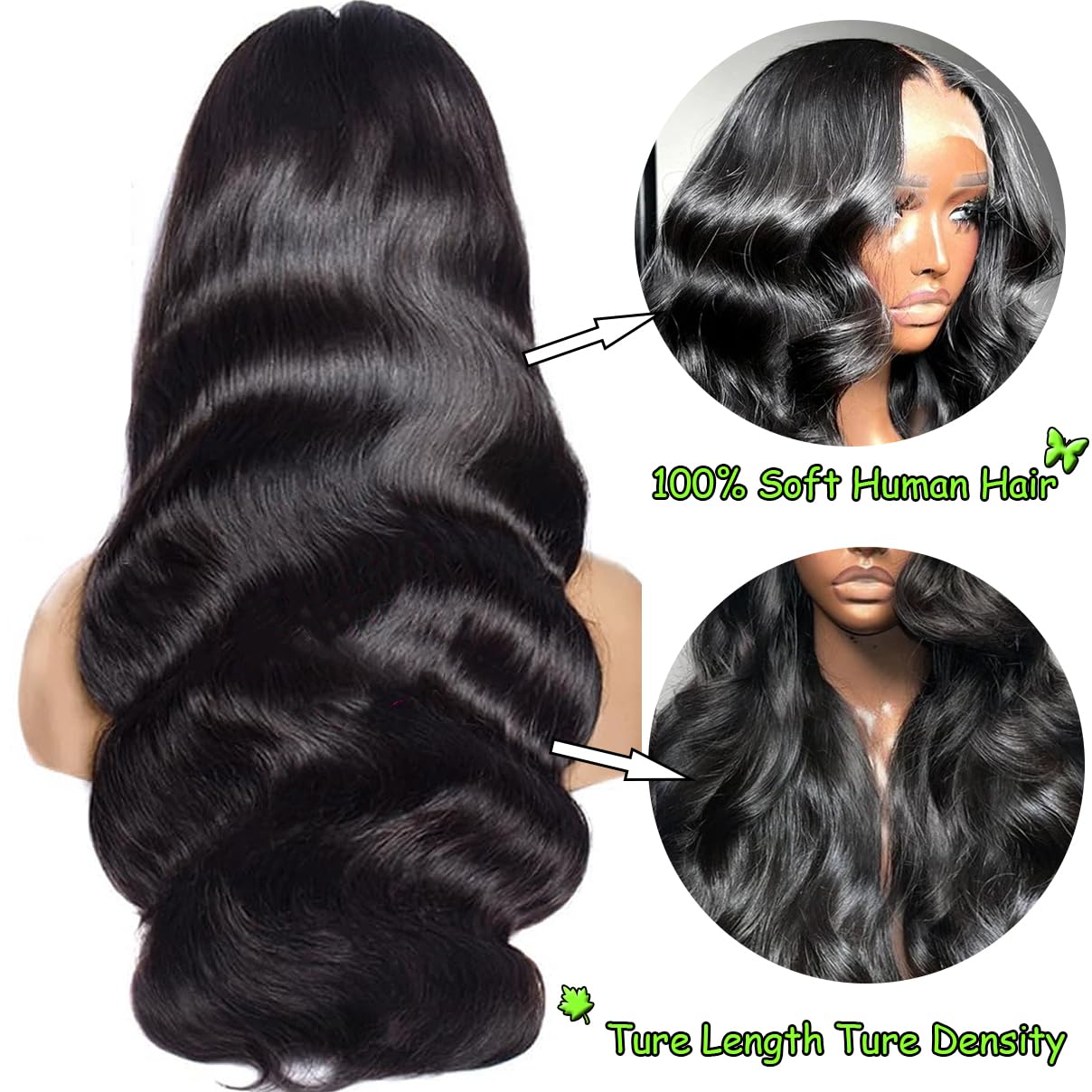 20 Inch Body Wave Lace Front Wigs Human Hair For Black Women 13  6 Hd Transparent Lace Front Wig Natural Black Color 180% Densit