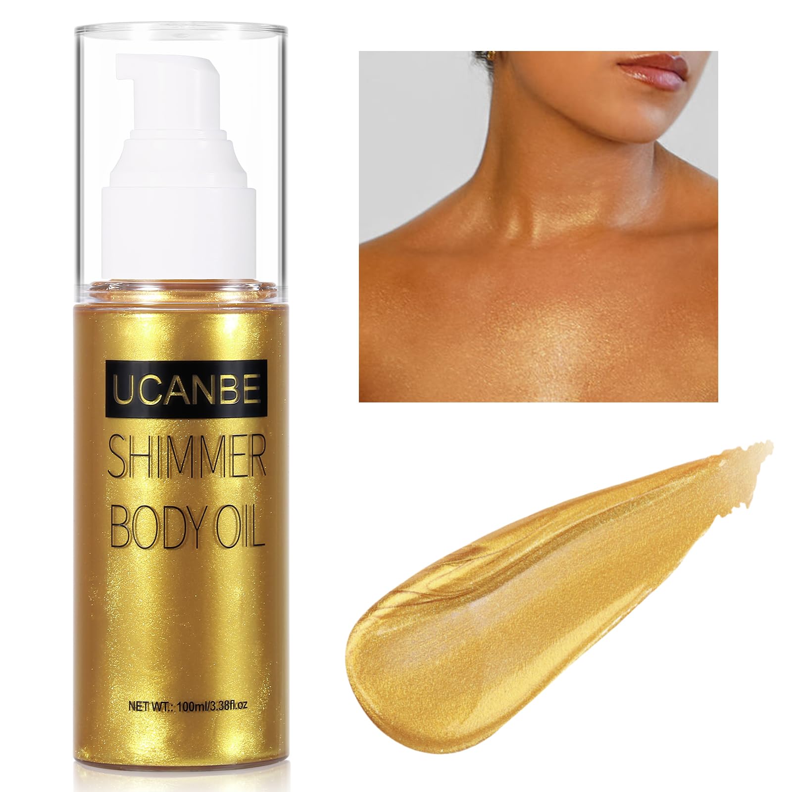 Ucanbe Body Shimmer Oil 100Ml, Moisturizing Face Body Glow Glitter Oil, Waterproof Shimmering Body Luminizer Liquid Illuminator