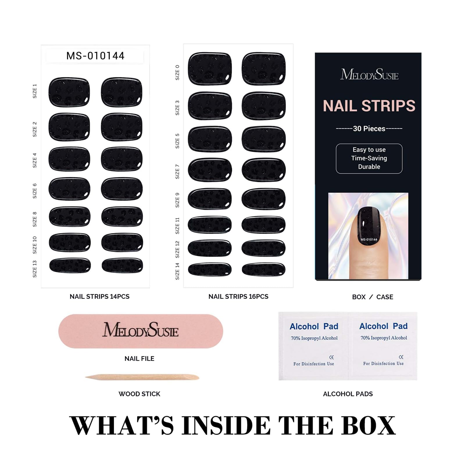 Melodysusie Semi Cured Gel Nail Strips (Black Leopard)- Works With Nail Lamp, Salon-Quality, Long Lasting, Easy To Apply & Remov