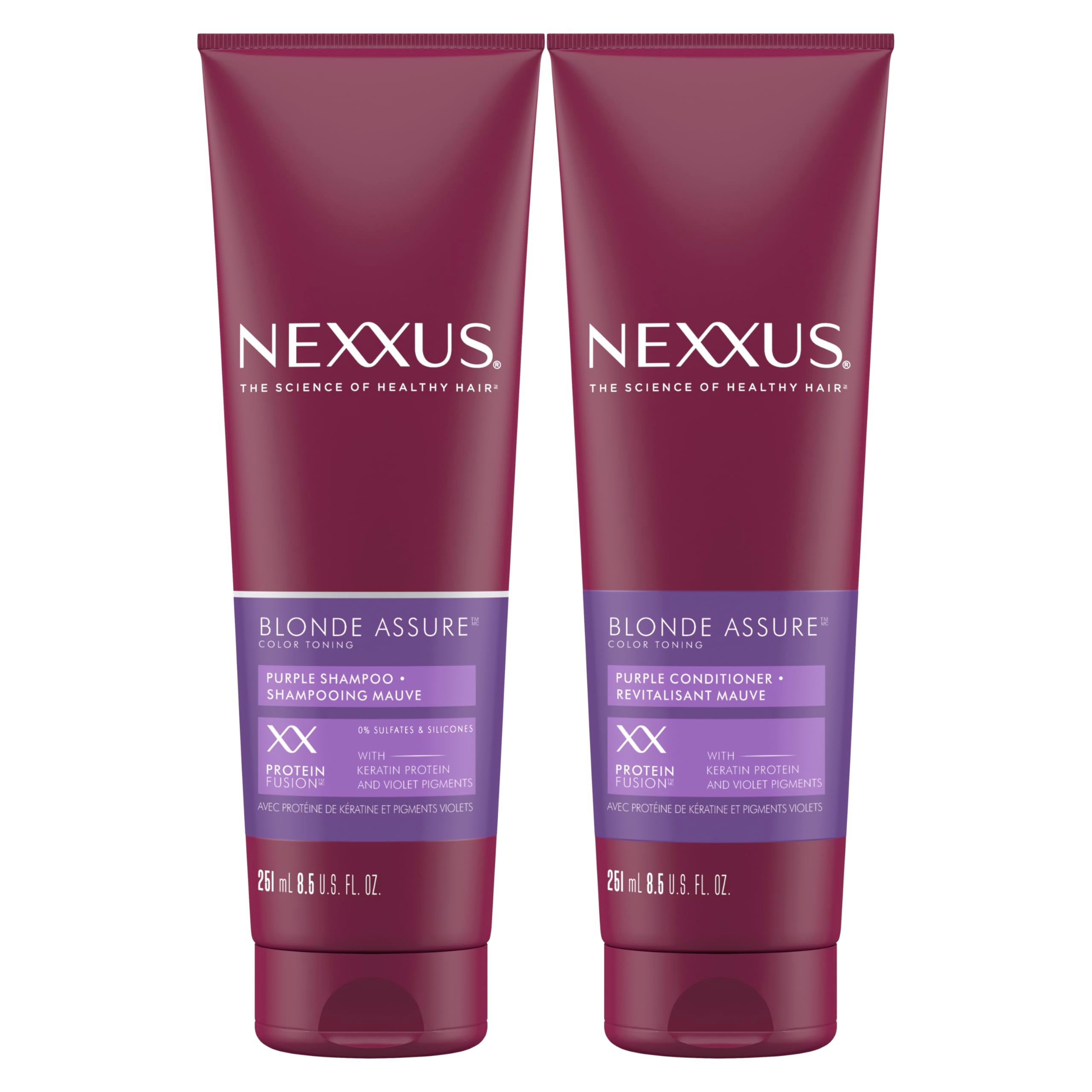 Nexxus Blonde Assure Purple Shampoo & Conditioner Color Assure 2 Pack Blonde, Bleached & Silver Hair Color Shampoo & Conditioner