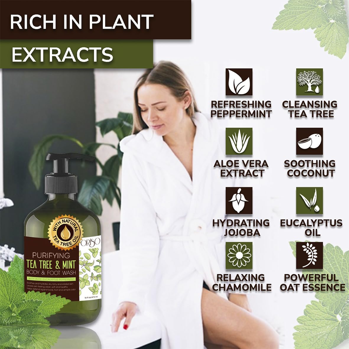Tea Tree Body Wash With Mint For Women And Men - Helps Acne - Athletes Foot - Jock Itchy - Ringworm - Eczema - Body Odor - Itchy