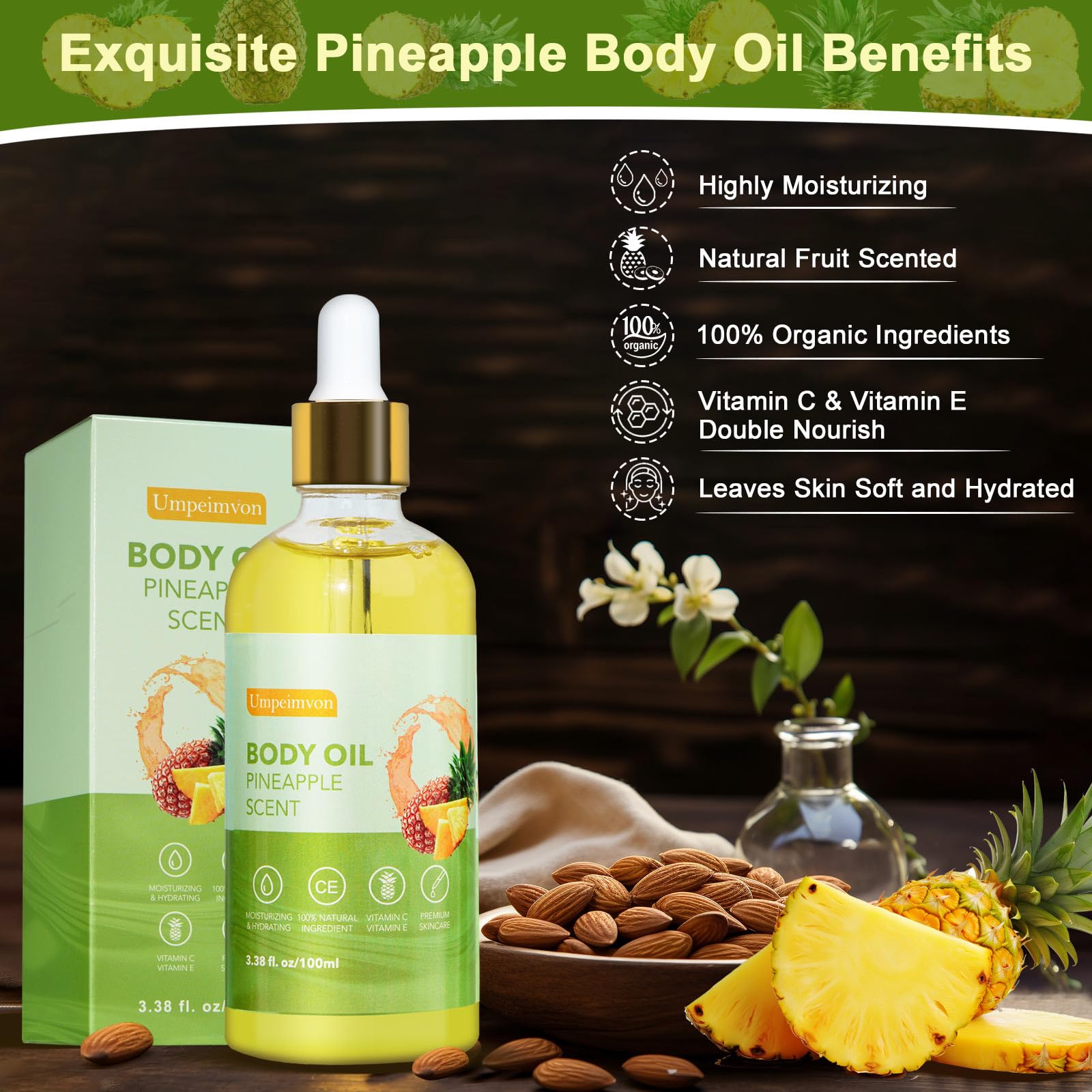 Umpeimvon 2 Pack Body Oil After Shower Scented Body Oil For Women, Body Oils For Women Dry Skin, Body Juice Pineapple Body Oil H