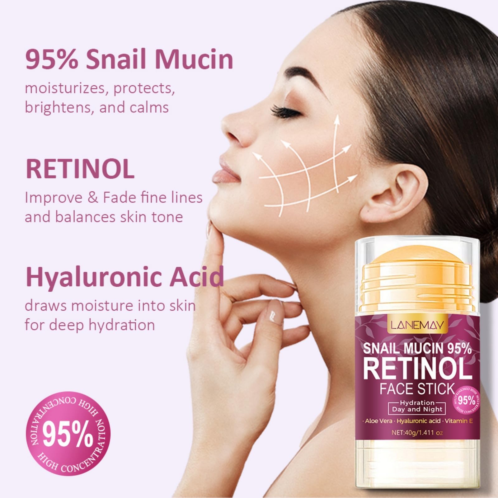 Retinol Face Stick, Snail Mucin Face Moisturizer With Retinol Day & Night Lifting & Firming Anti Wrinkle Facial Moisturizer Balm