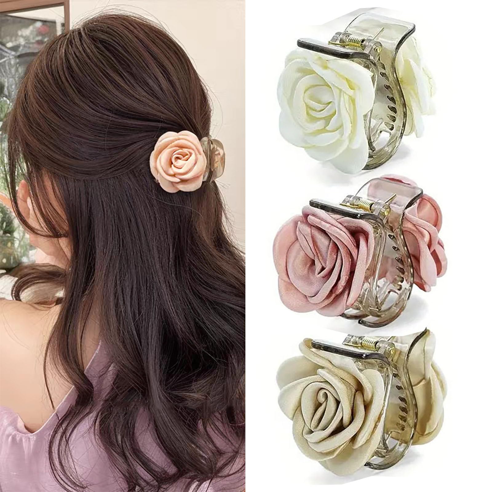 Yuisi 3Pcs Flower Hair Clip Set, Hair Accessories For Woman, Stylish SpringClaw Clips, Suitable For HalfUp Hairstyles, Made Of