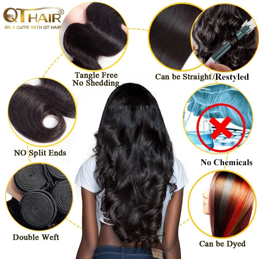 Qthair 14A Brazilian Virgin Hair Body Wave Human Hair 14 14 14 Inch 300G 100% Unprocessed Virgin Brazilian Body Wave Hair Weave