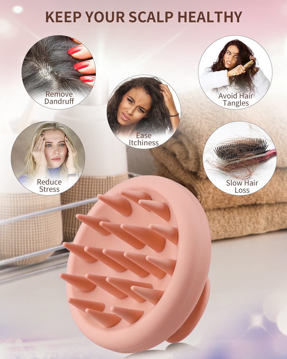 Beautlohas. Silicone Scalp Massager Shampoo Brush For Shower, Scalp Scrubber With Soft Bristles For Hair Growth & Dandruff Treat