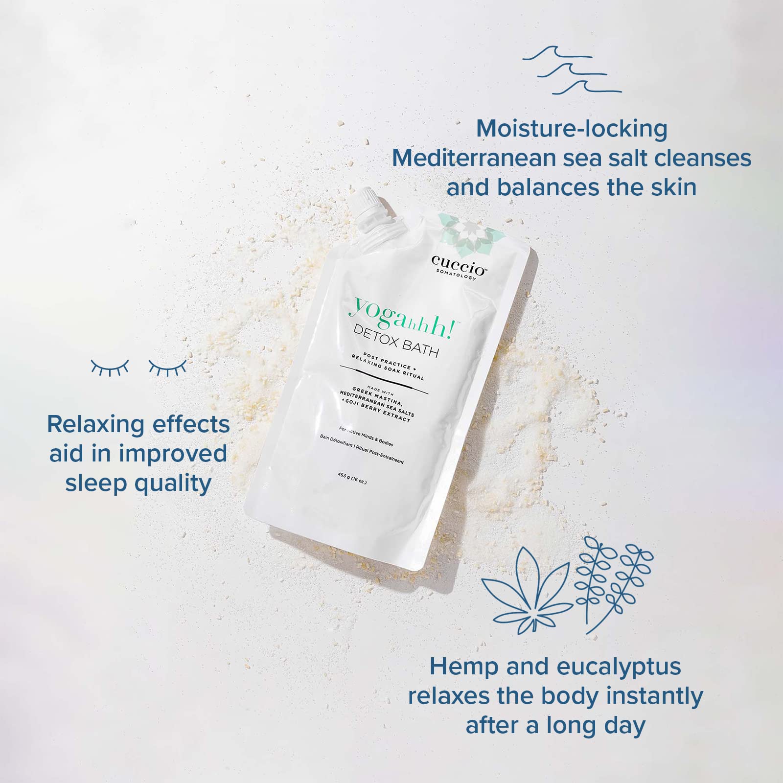 Cuccio Somatology Yogahhh! Detox Bath - Post Workout Relaxing Body Soak - Vegan Formula - Epsom Salts, Goji Berries, Eucalyptus,