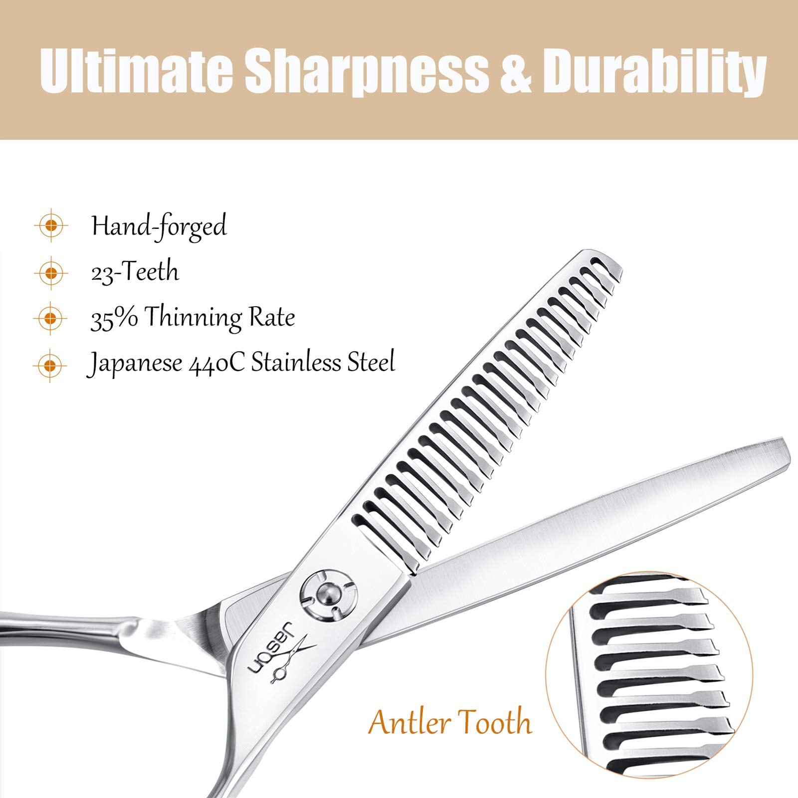 JASON 6'' Texturizing Hair Scissors, 23 Teeth Hair Texture Shears Professional Blending Hair Thinning Scissor for Barber, Hairdr