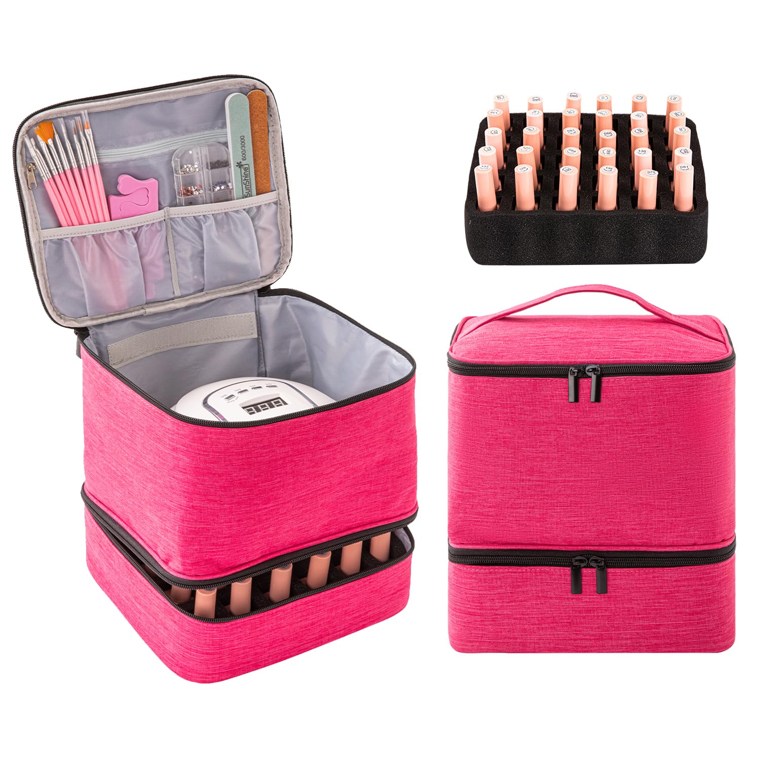 KGMCARE Travel Nail Polish Organizer, Holds 30 Bottles (15ml), Double-layer Nail Polish Carrying Case, Large Capacity Portable S