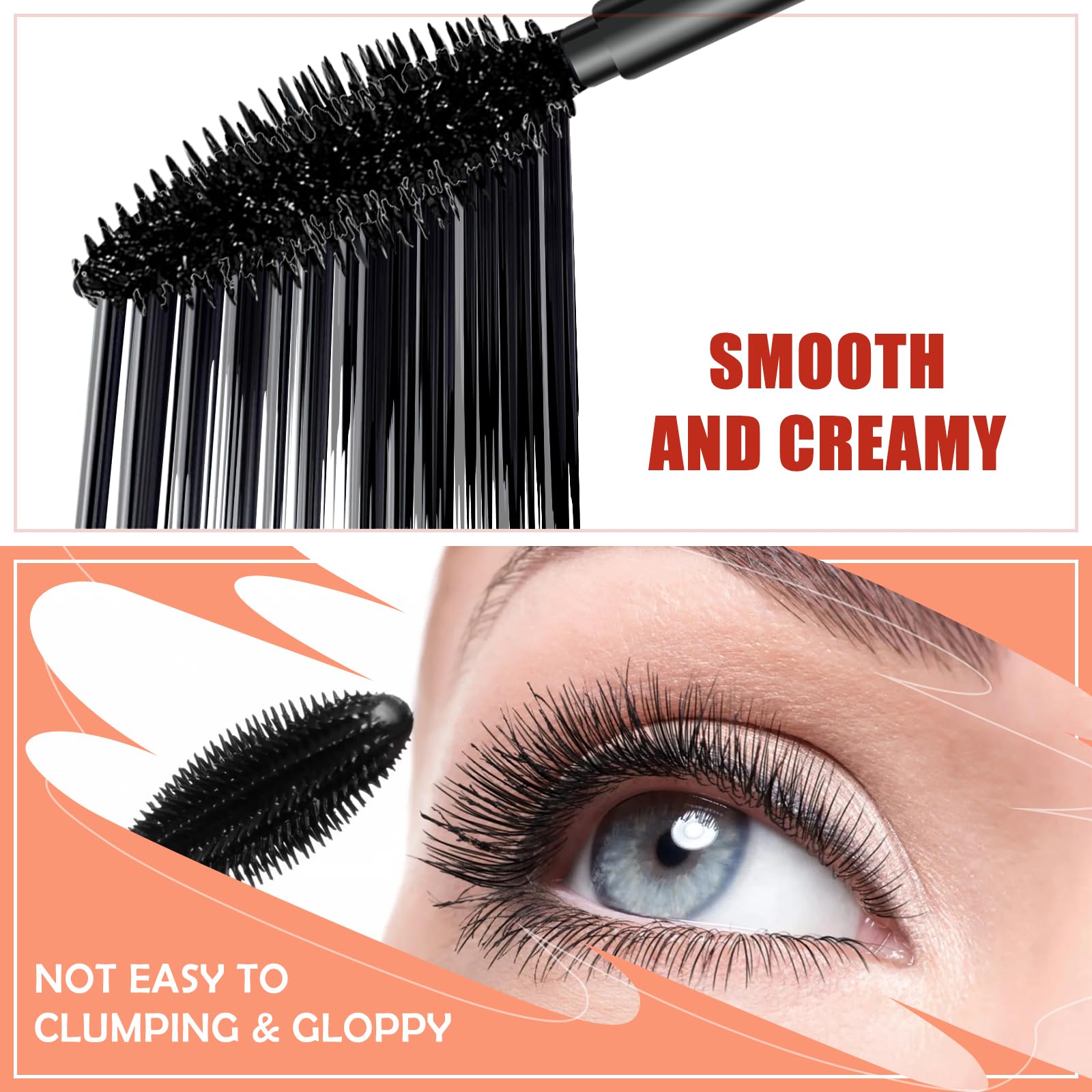 Mascara Volume And Length, 2 In 1 Waterproof Mascara Black, 2 Pack Falsies Voluminous Lengthening Smudge Proof 4D Silk Fiber Mas