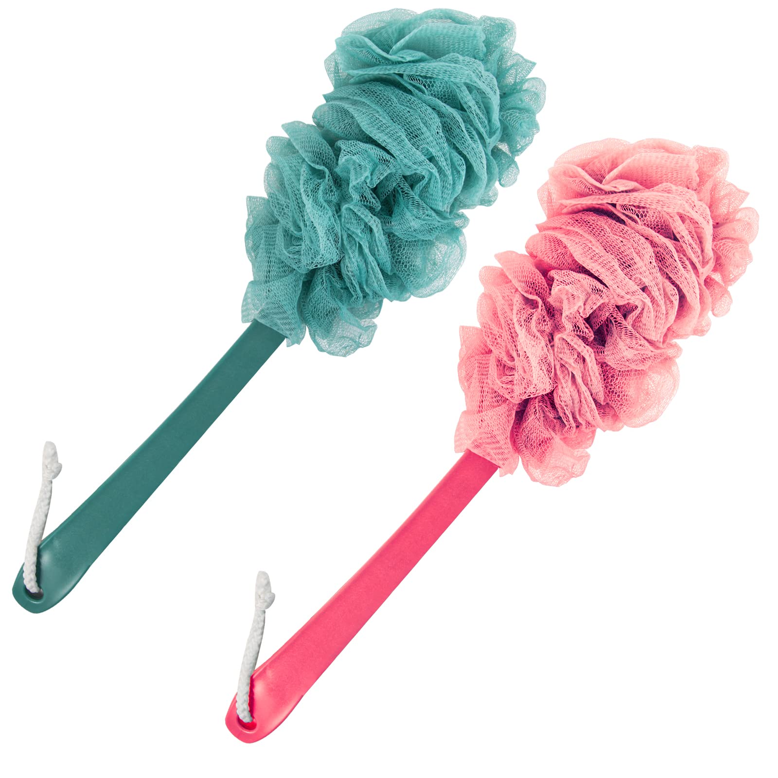 2Pack Back Scrubber For Shower, Evmliy Loofah Sponge Brush Exfoliating Body, Long Handle Scrub Brush For Shower With Loofah On A