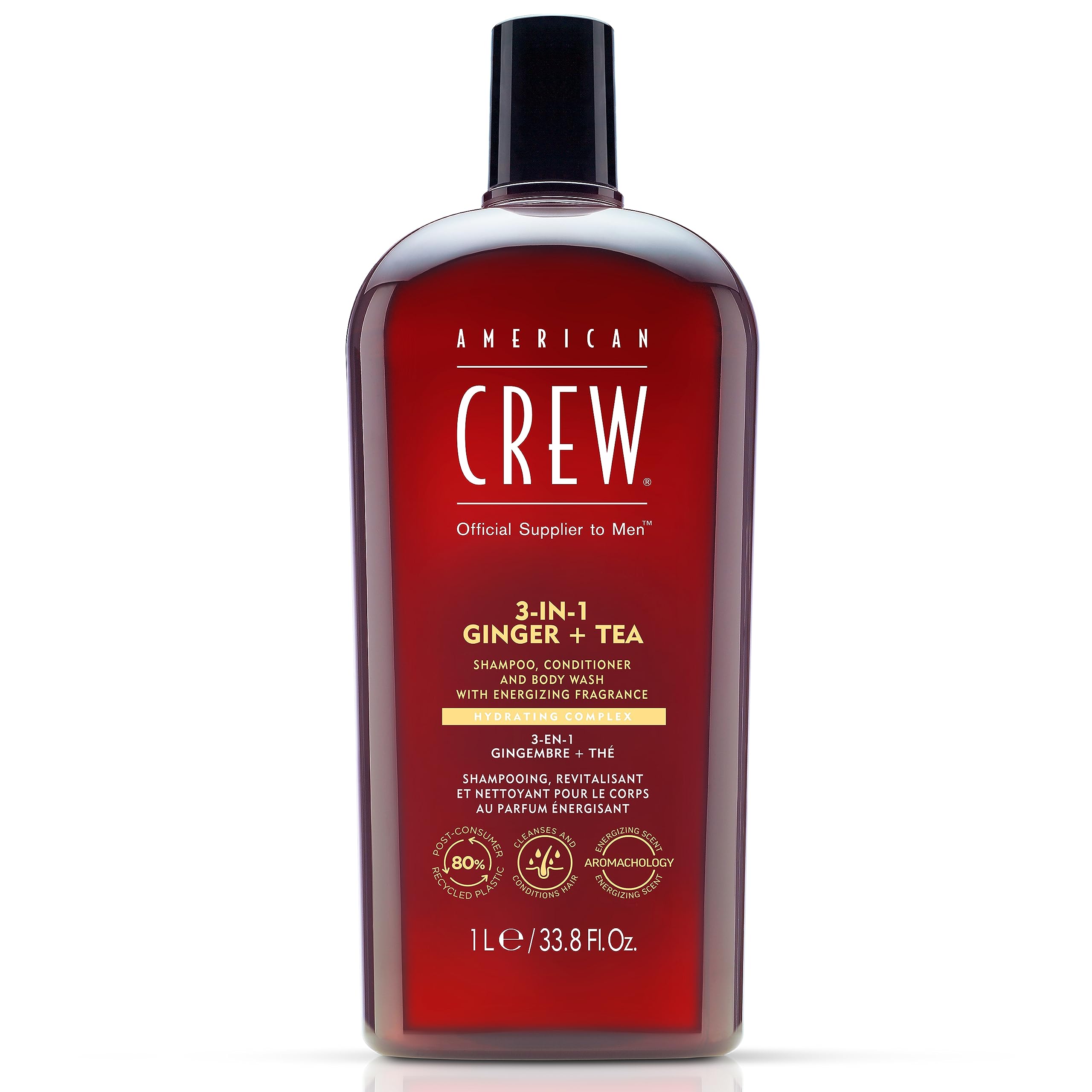 AMERICAN CREW 3-IN-1 GINGER + TEA Shampoo, Conditioner and Body Wash, 33.8 Fl Oz (Pack of 1)