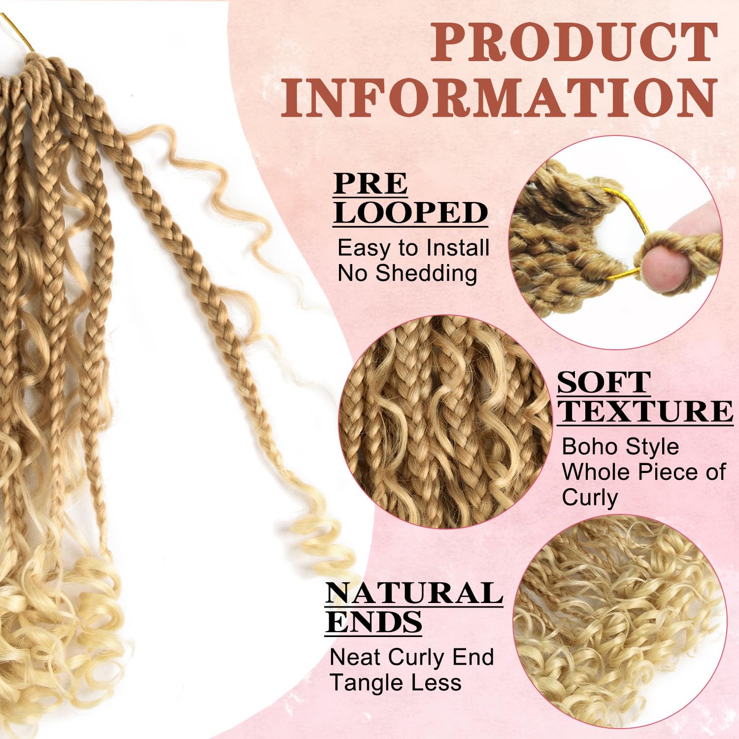 SUN LOCS 12 Inch Goddess Box Braids Crochet Hair - 8 Packs, Synthetic, Color 27/613# with Curl Ends