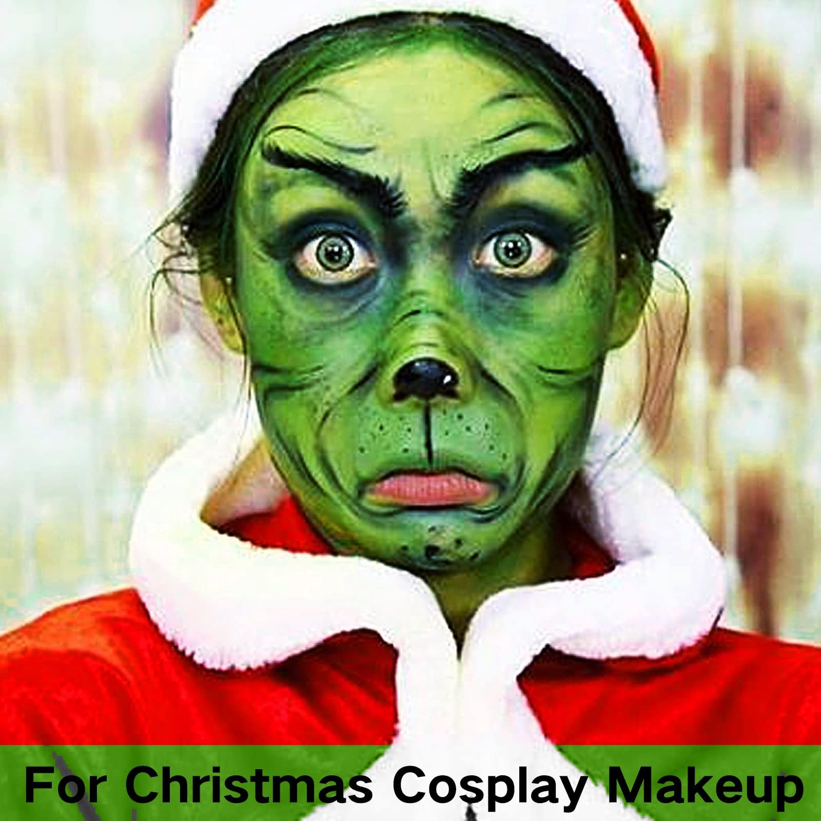 Meicoly Christmas Makeup Kit,Christmas Green Face Paint Makeup,Wicked Witch Cosplay,Lime Green Face Paint+White Face Paint Stick