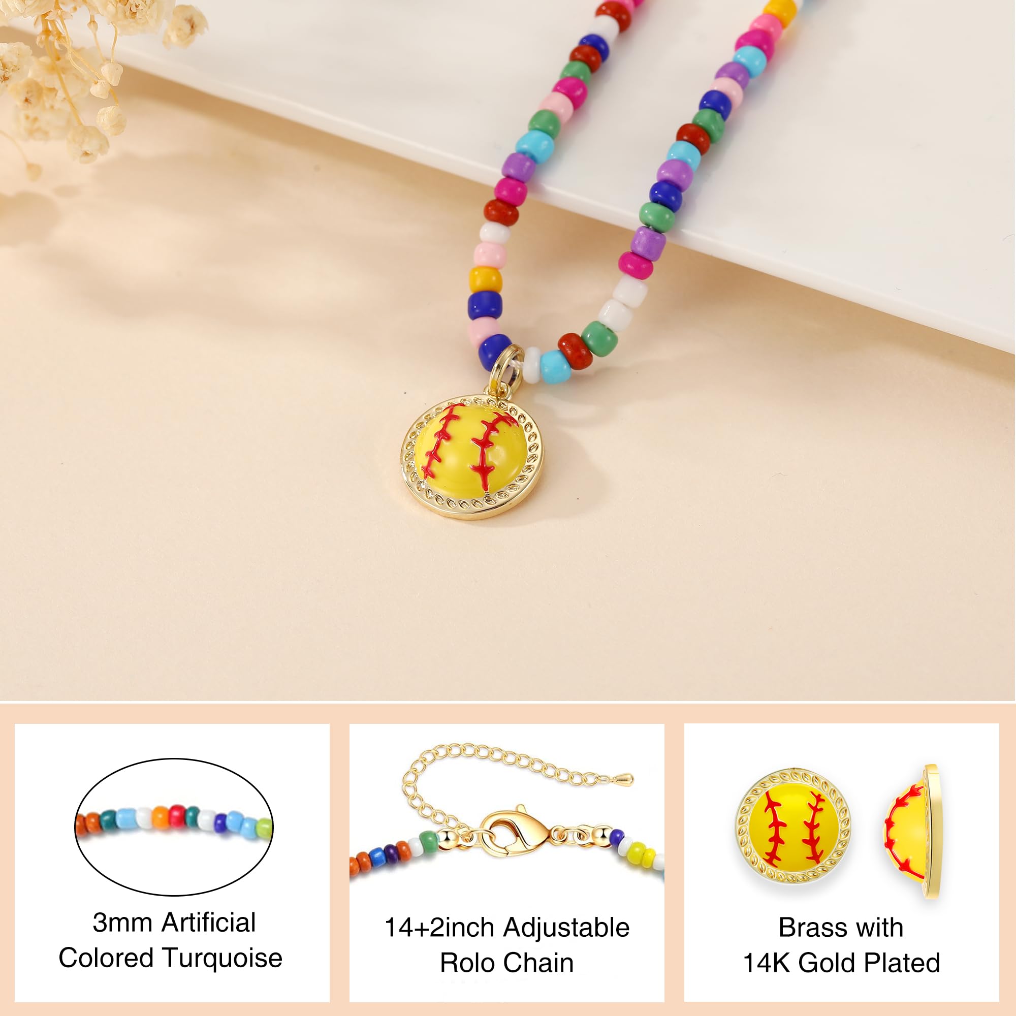 Jesvo Softball Necklace Gifts for Girls Stuff Accessories Sports Jewelry Ages 8-12 12-14 Teen Tween Girl Team Women Mom Coach Pl