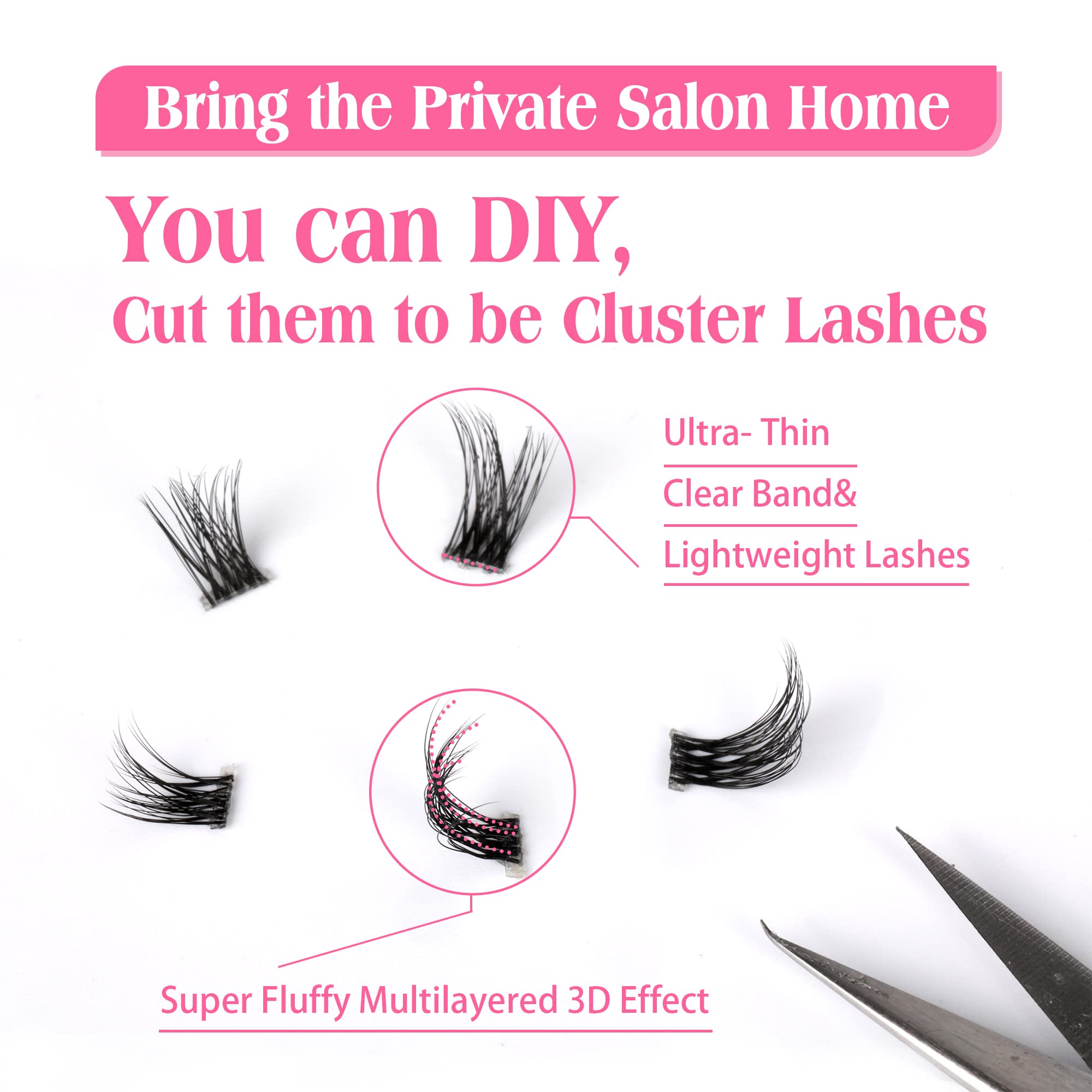 JIMIRE Half Lashes with Clear Band Cat-Eye Lashes Fluffy Wispy Accent False Eyelashes Natural Look Handmade Soft DIY Cluster Las