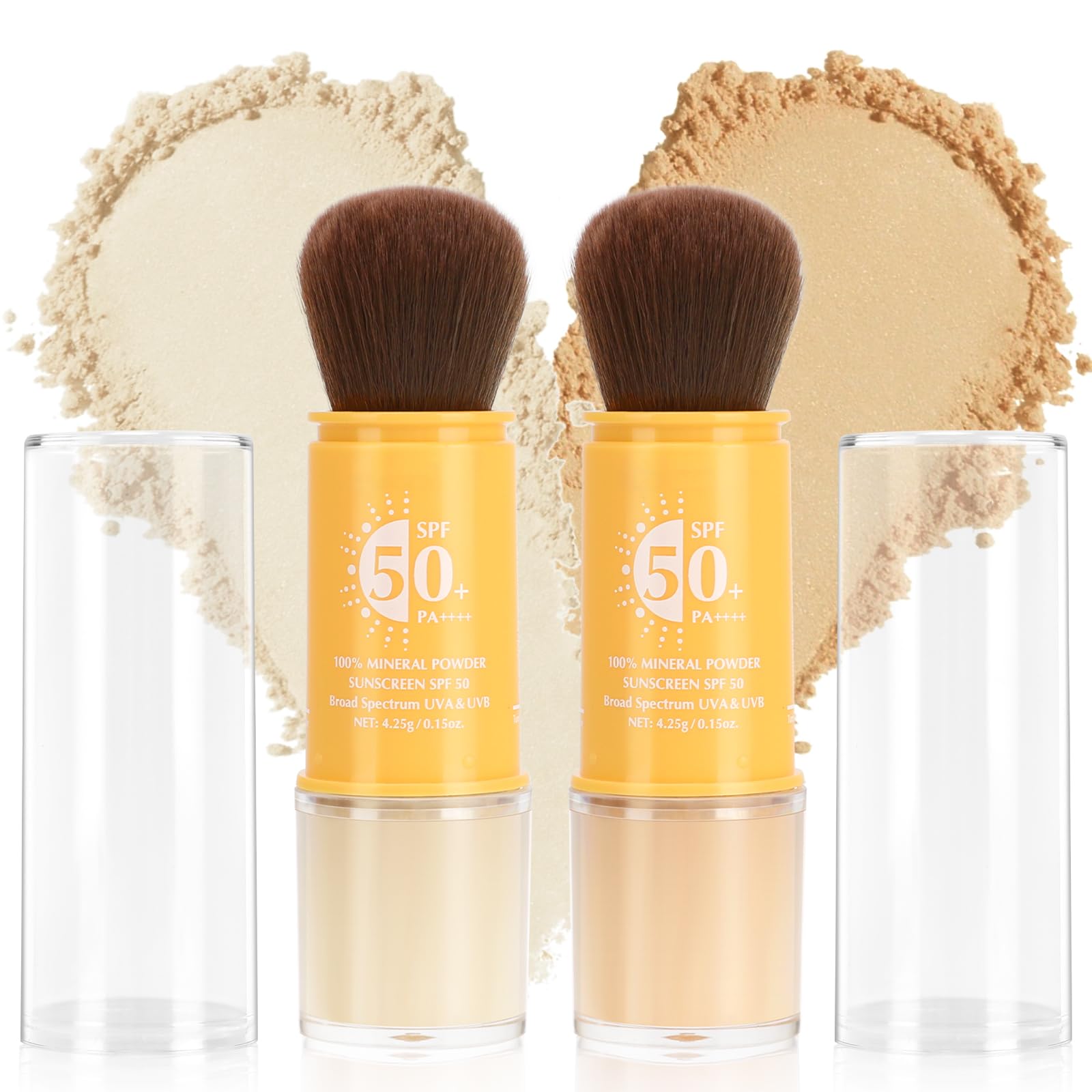 2PCS Mineral Sunscreen Setting Powder  SPF 50 Brush On Powder Sunscreen for Face, Scalp & Hair, Lightweight Breathable Lasting 