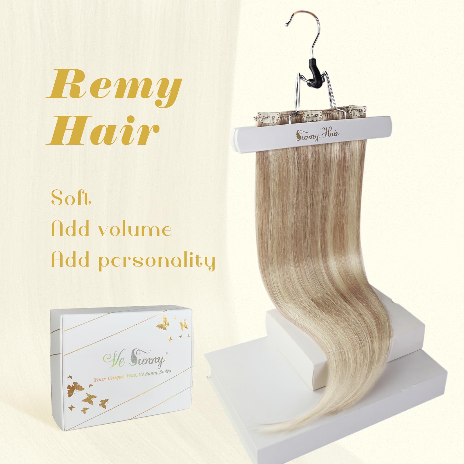 Ve Sunny 22Inch Hair Extensions Clip Ins Blonde Highlights Clip In Hair Extensions Human Hair Long Blonde Clip In Hair Extension