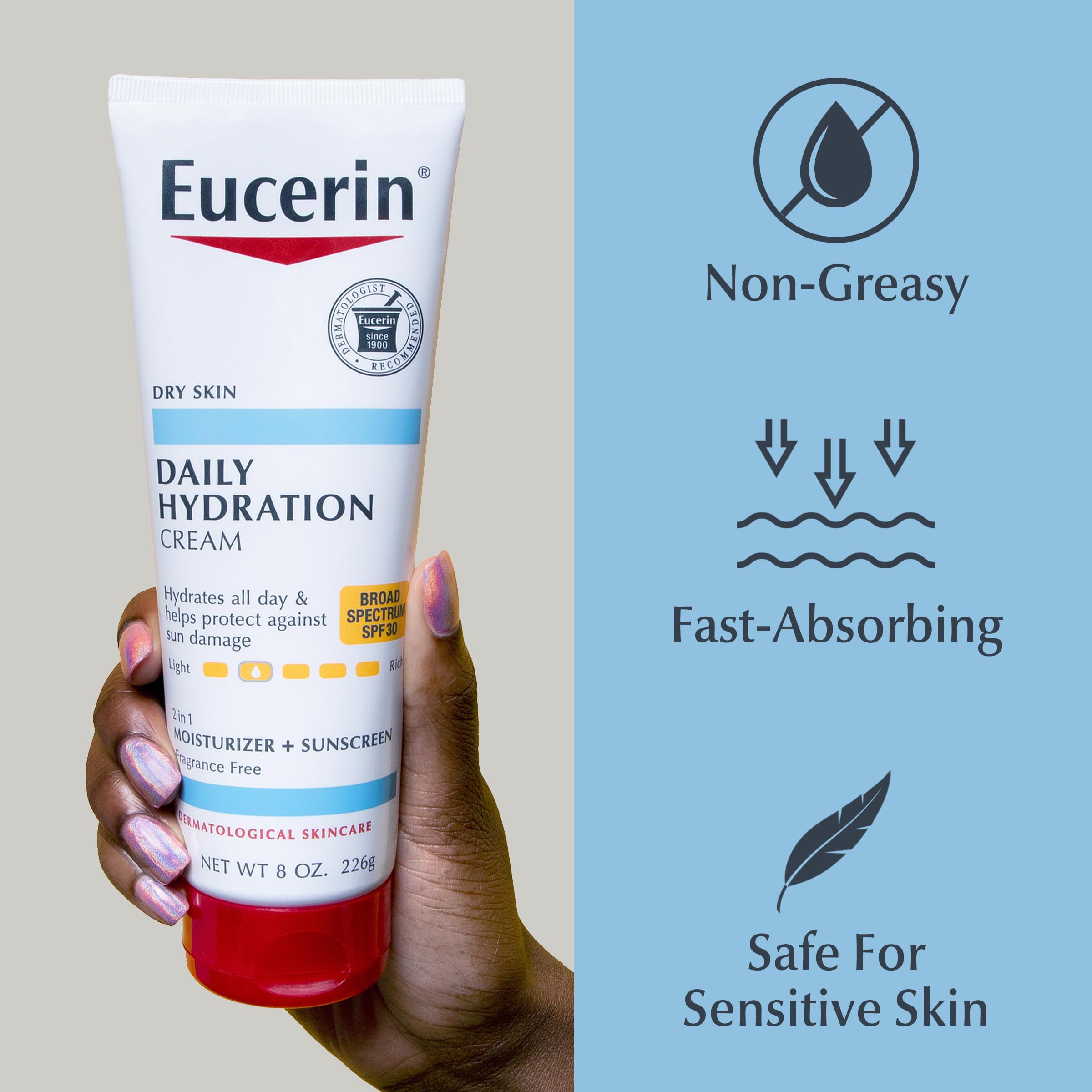 Eucerin Daily Hydration Broad Spectrum Spf 30 Sunscreen Body Cream For Dry Skin, 8 Oz Tube