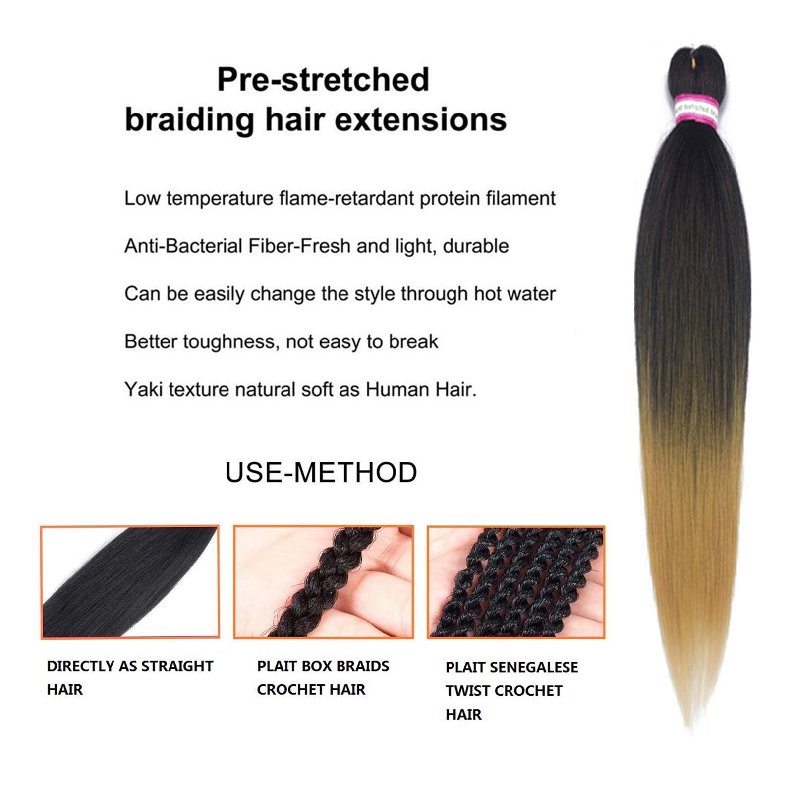 Pre Stretched Braiding Hair Extension 8 Packs 28 Inch Long Professional Pre-Stretched Hair For Braiding Twist Braids Itch Free H