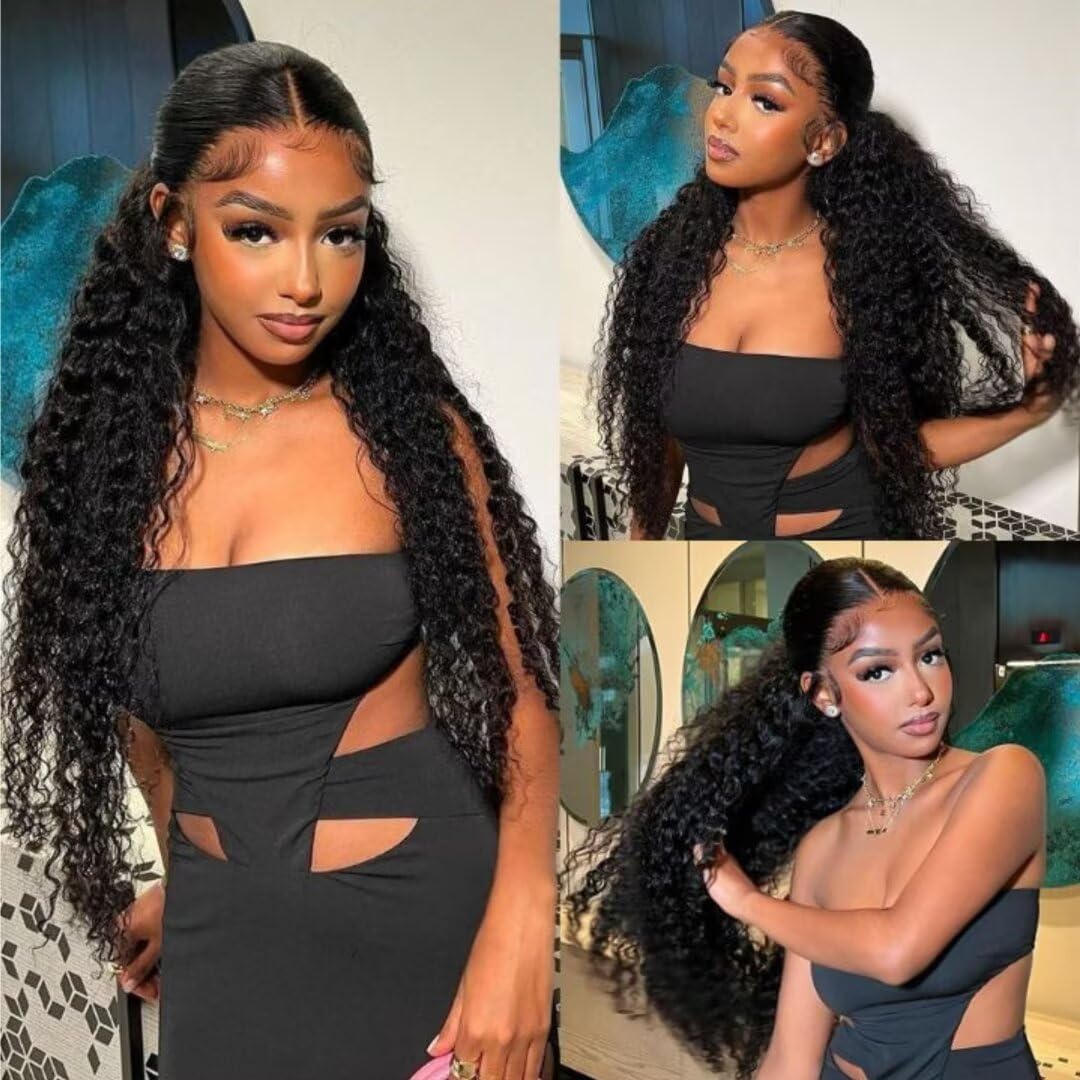 Juvid 32 Inch 13x6 Lace Front Wigs Human Hair Deep Wave Wig 13x6 HD Lace Frontal Wig Pre Plucked 180% Density Jerry Curly Transp