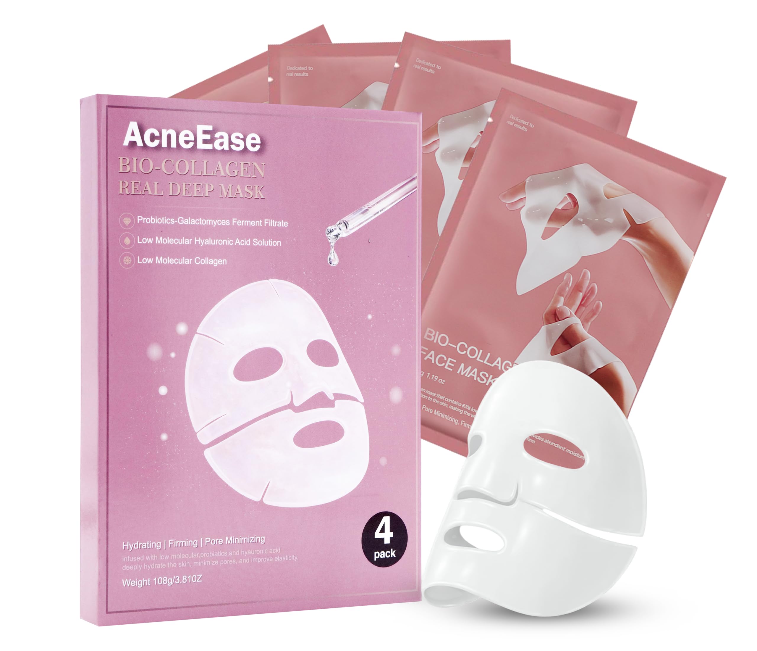 AcneEase BioCollagen Real Deep face mask collagen, Hydrogel hydrating face mask with Hyaluronic Acid & Galactomyces, Moisturizi