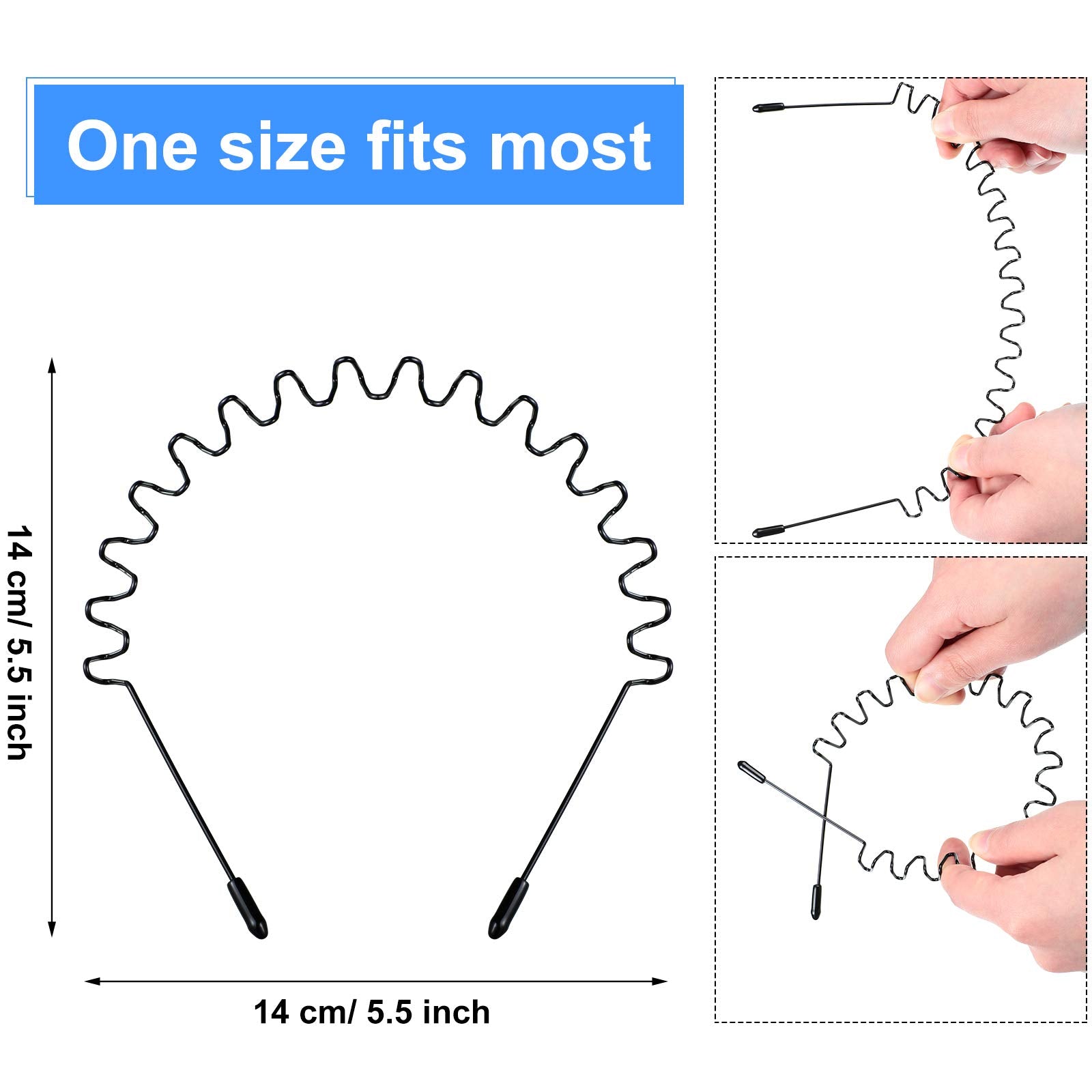 11 Pieces Metal Headband and Sports Headbands, Elastic Headbands Spring Wave Non Slip Hairband Unisex Hair Accessories for Men a