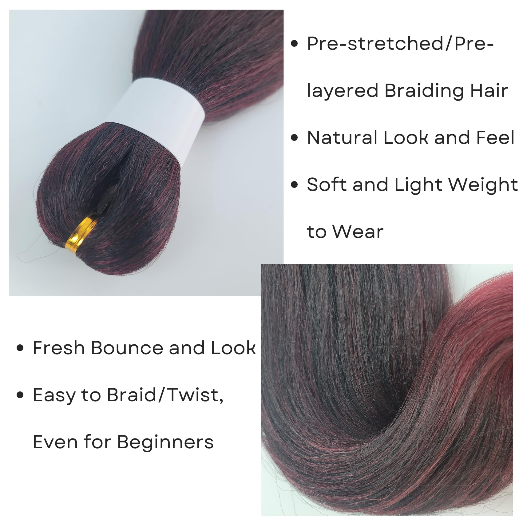 Black to Burgundy Boho Braiding Hair Synthetic 1B/900# Deep Wave Boho Braids Hair for Braiding Bohemian Knotless Braiding Hair P