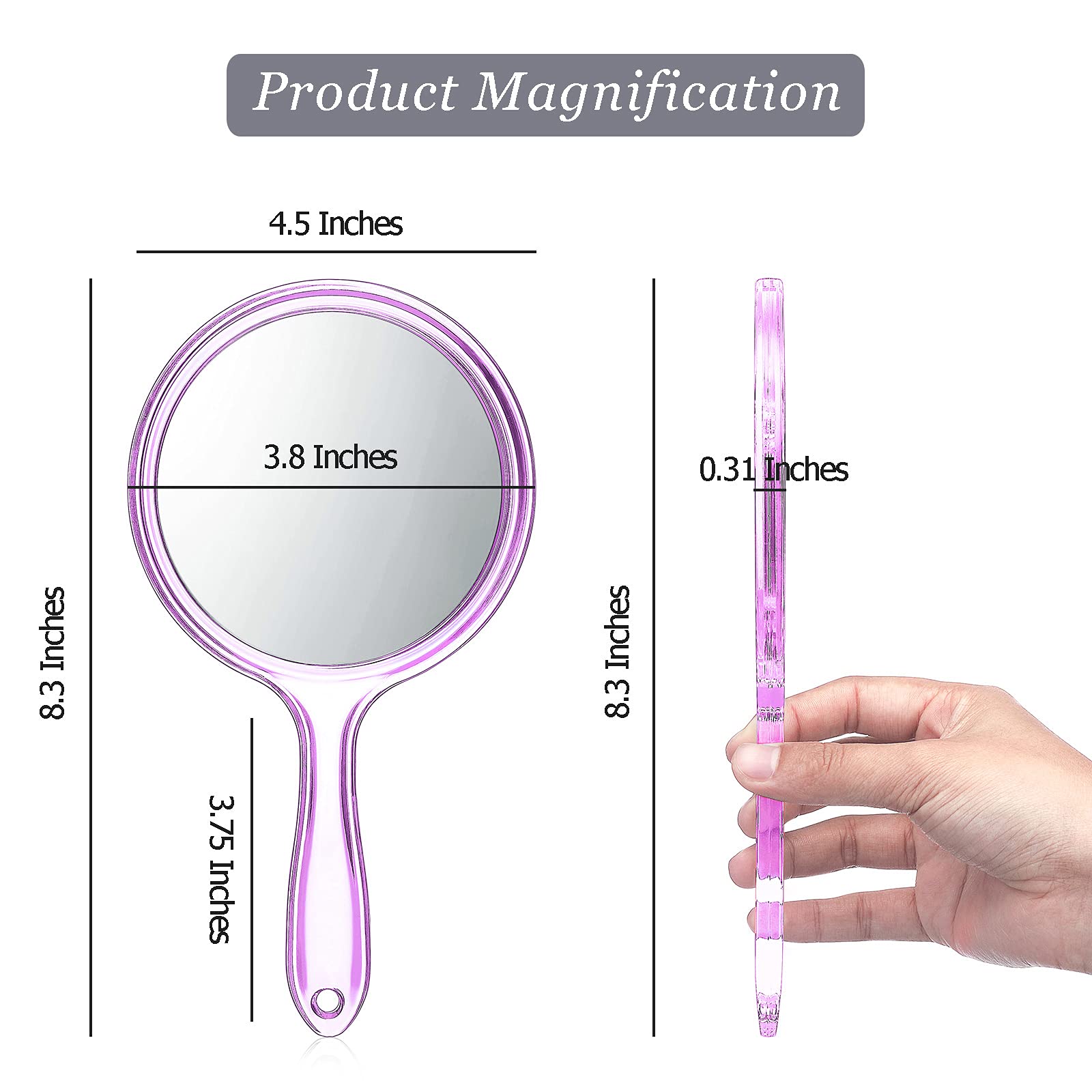 Jetec Double Sided Handheld Mirror - 1X/ 2X Magnifying Mirror with Handle - Rounded Shape Makeup Mirror (Purple)