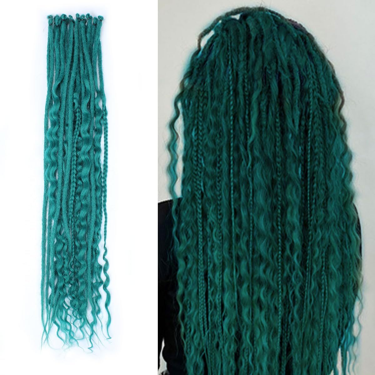 KRALER 24 Inch Mixed SE Dreadlock Extensions Sets, 3 in 1 20 Strands Synthetic Single Ended Dreads Extensions, Teal Green Hippie