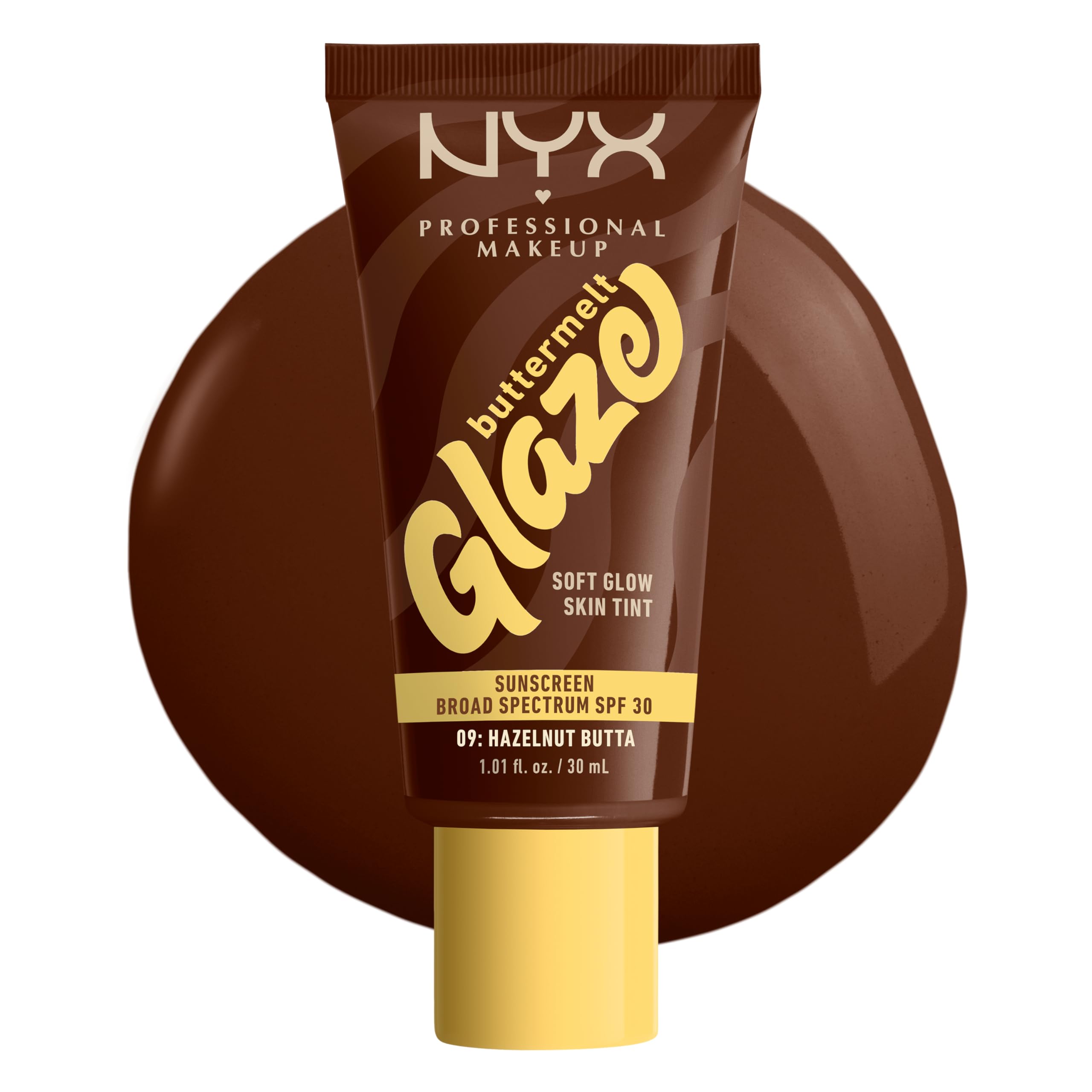 NYX PROFESSIONAL MAKEUP Buttermelt Glaze Soft Glow Skin Tint + SPF 30, Up To 12HR Wear, 09 Hazelnut Butta
