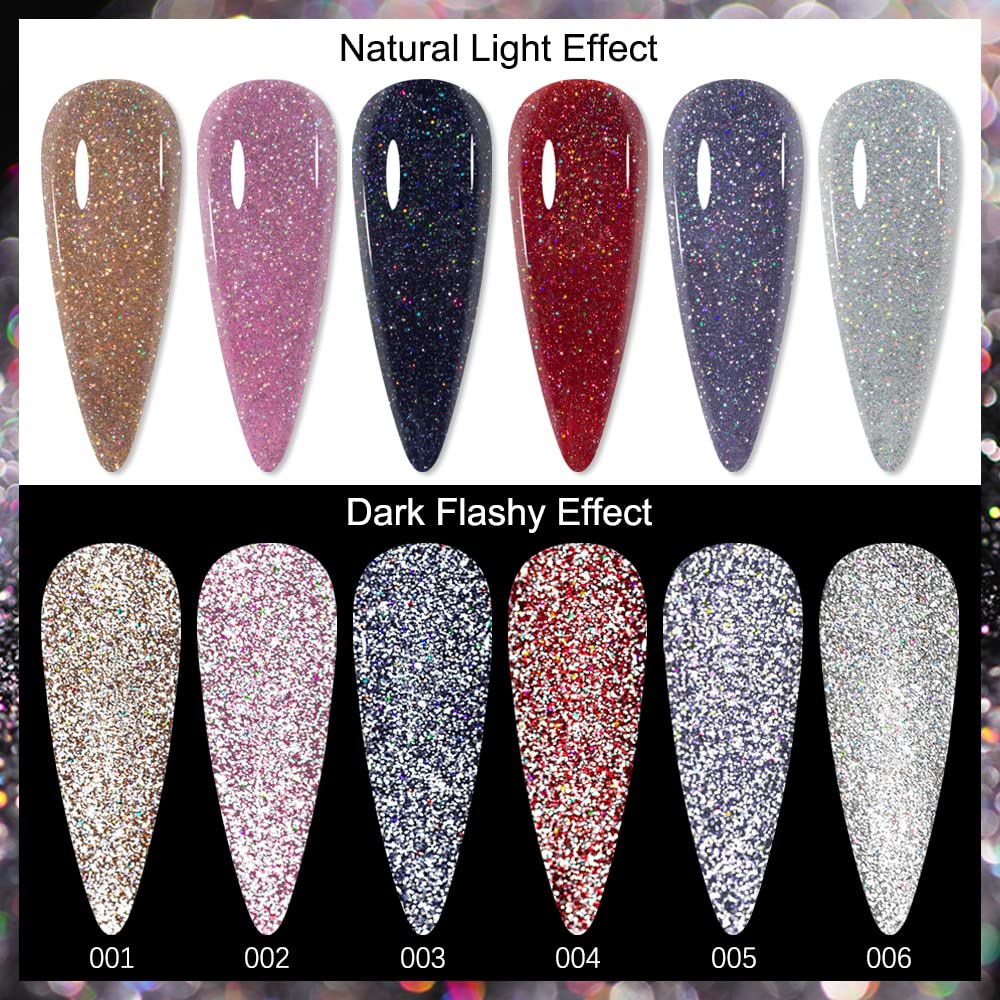 MIZHSE Reflective Glitter Gel Nail Polish, Holographic Glitter Gel Polish Set Sparkly Shiny Bling Nail Gel Soak Off UV/LED Gel N