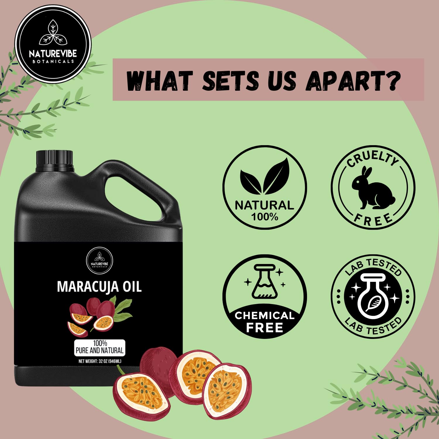 Naturevibe Botanicals Maracuja Oil 32 Ounces | 100% Pure And Natural | Great For Skin Care And Hair Care