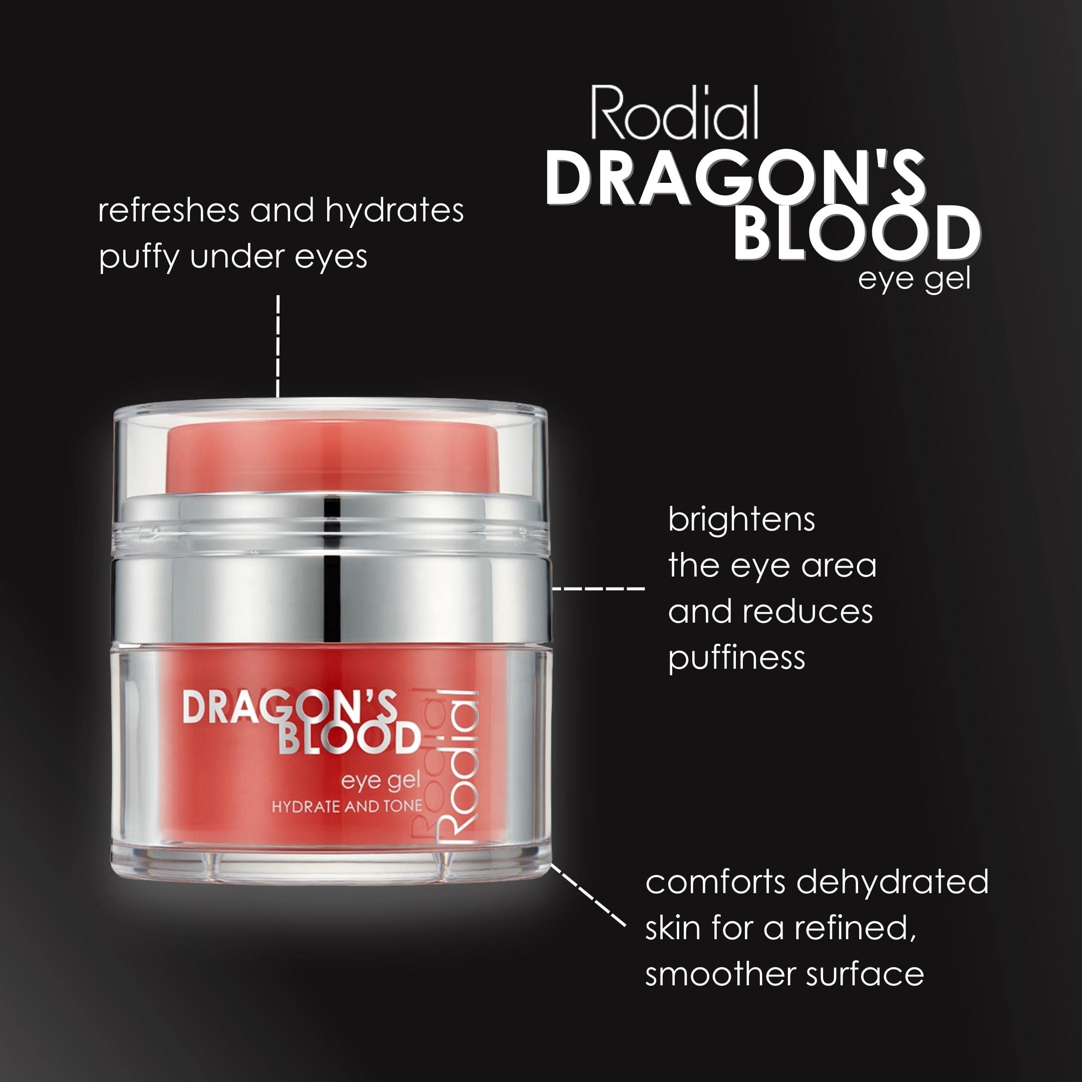Rodial Dragon's Blood Eye Gel 0.5fl.oz, Eye Cream Hyaluronic Acid to Help with Dehydrated Skin for a Refined, Smoother Surface,