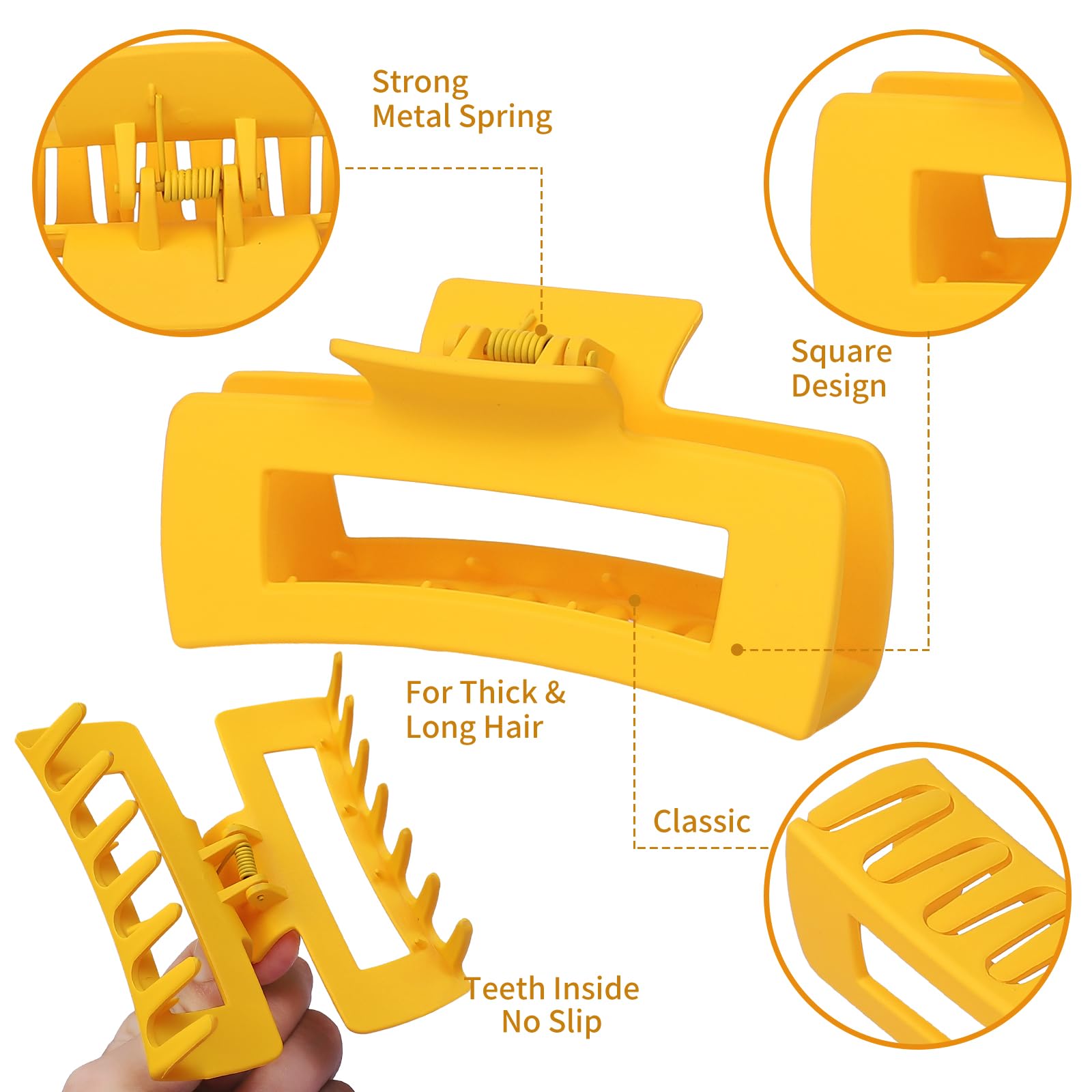 Sisiaipu 4.1 Inch Jumbo Claw Clips For Thick Hair - 12 Pcs Square Hair Accessories For Women And Girls - Dopamine