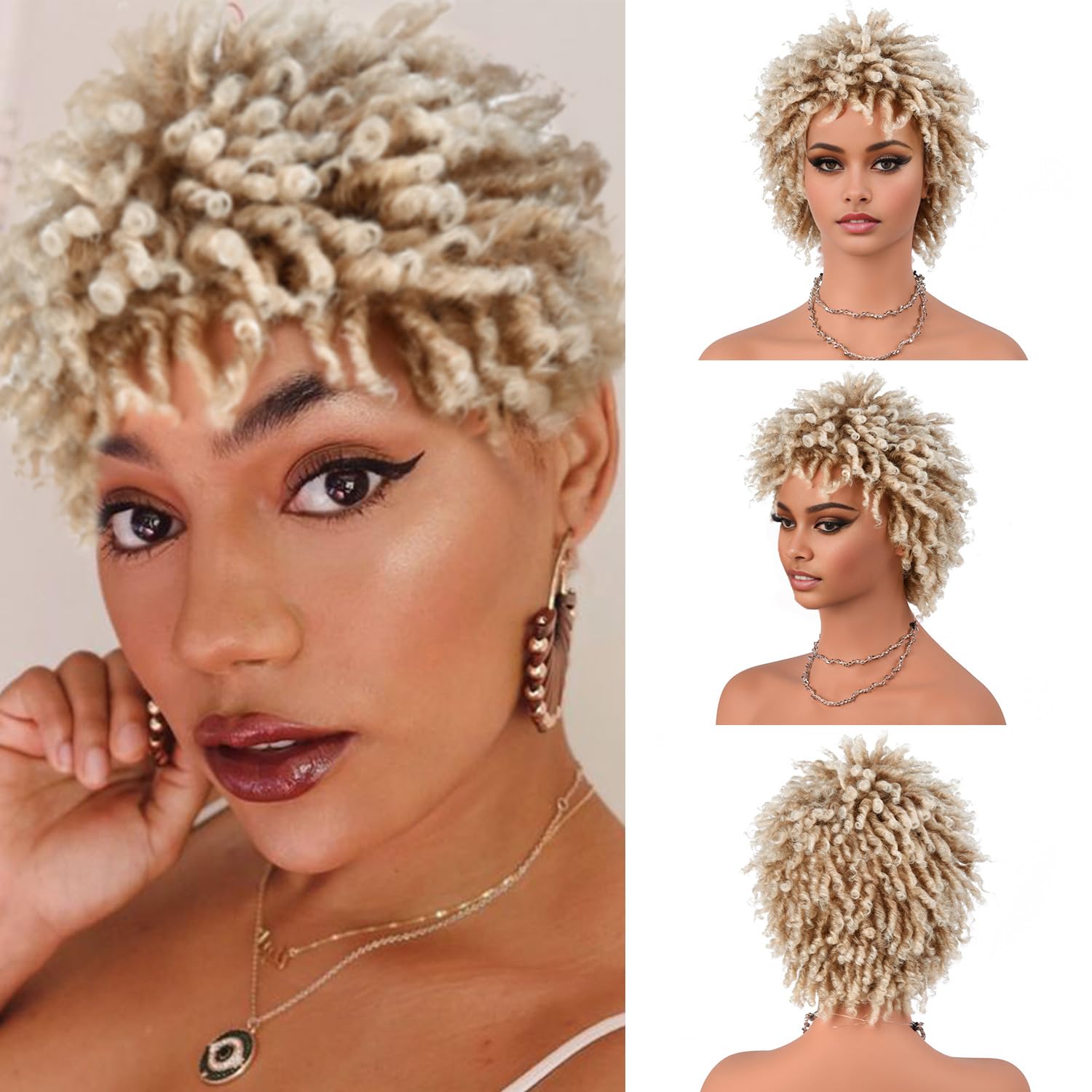 SUN LOCS Short Dreadlocks Wigs for Black Women and Men with Clips In, Pixie Cut Synthetic Faux Locs Braided Afro Twist Dreadlock