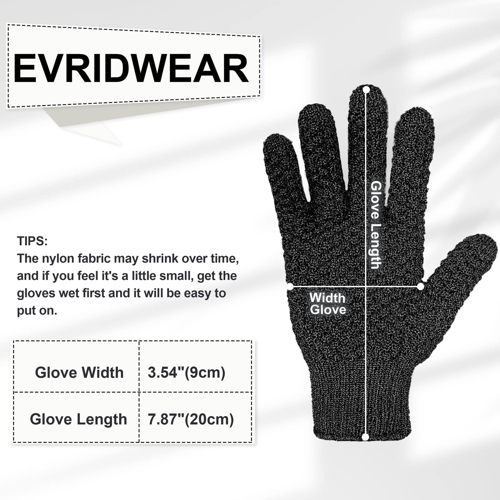 Evridwear Exfoliating Dual Texture Bath Gloves For Shower, Spa, Massage And Body Scrubs, Dead Skin Cell Remover, Gloves With Han
